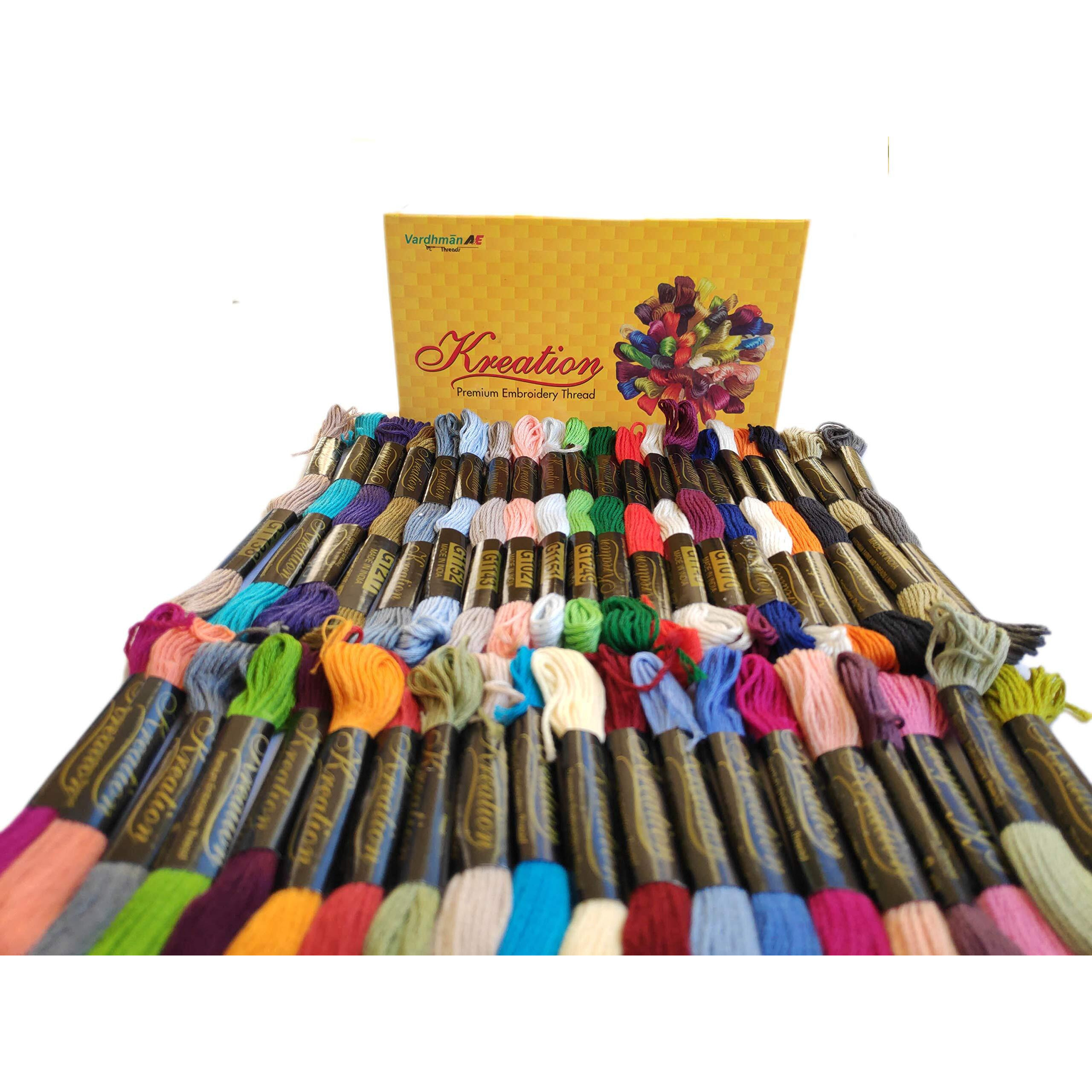 Vardhman Threads Cotton Embroidery Thread Set (80 Skeins, Multicolour) With Care Manual
