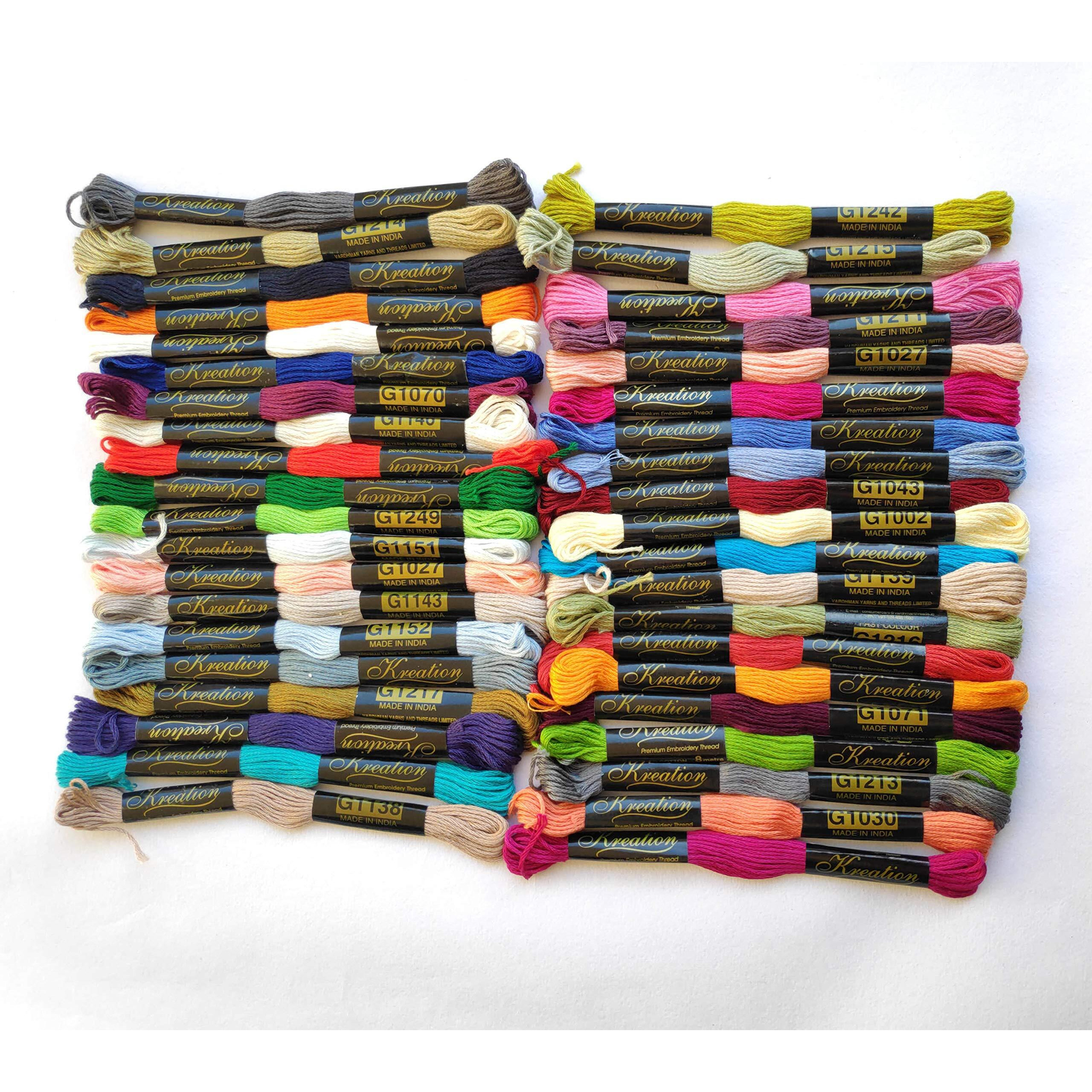 Vardhman Threads Cotton Embroidery Thread Set (80 Skeins, Multicolour) With Care Manual