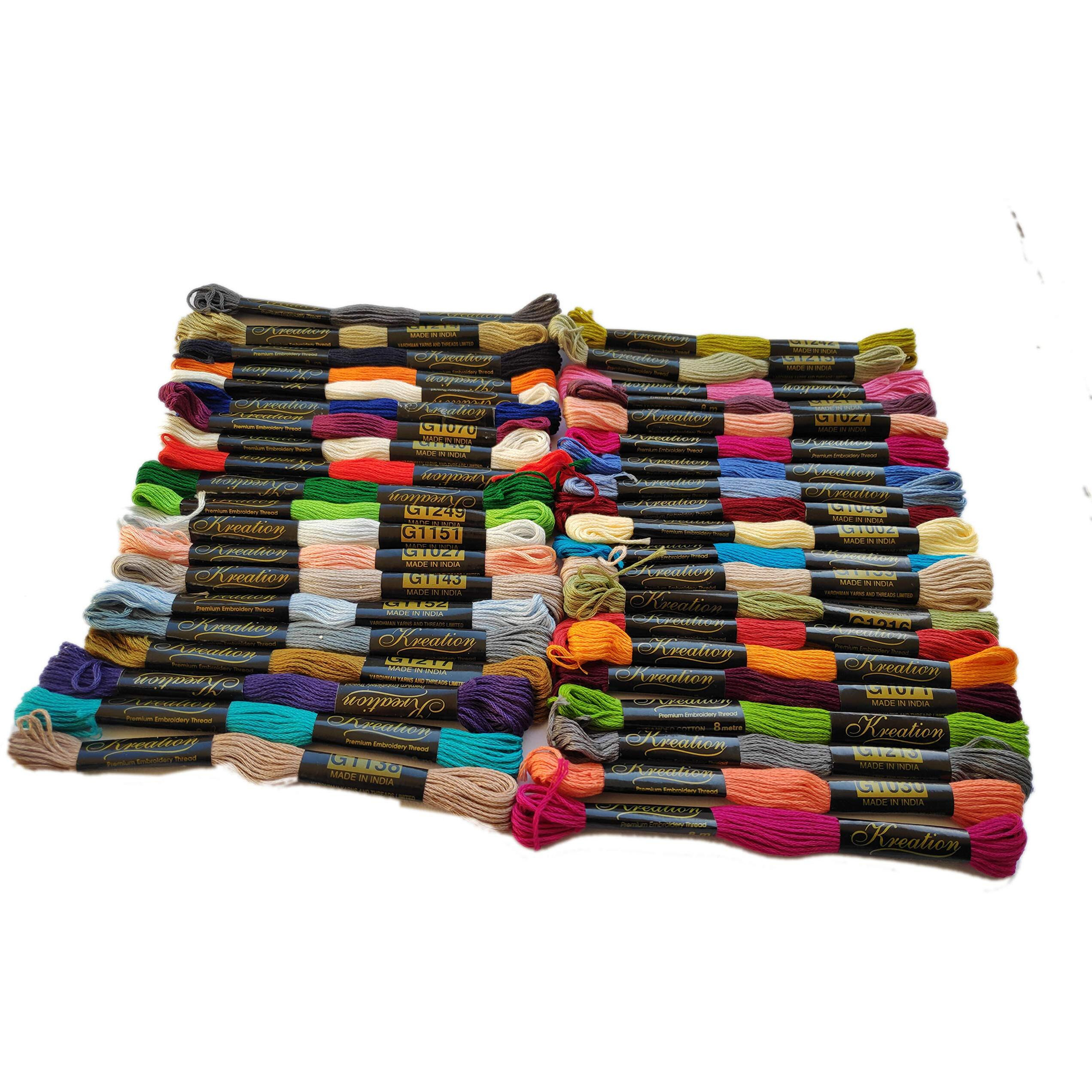 Vardhman Threads Cotton Embroidery Thread Set (80 Skeins, Multicolour) With Care Manual
