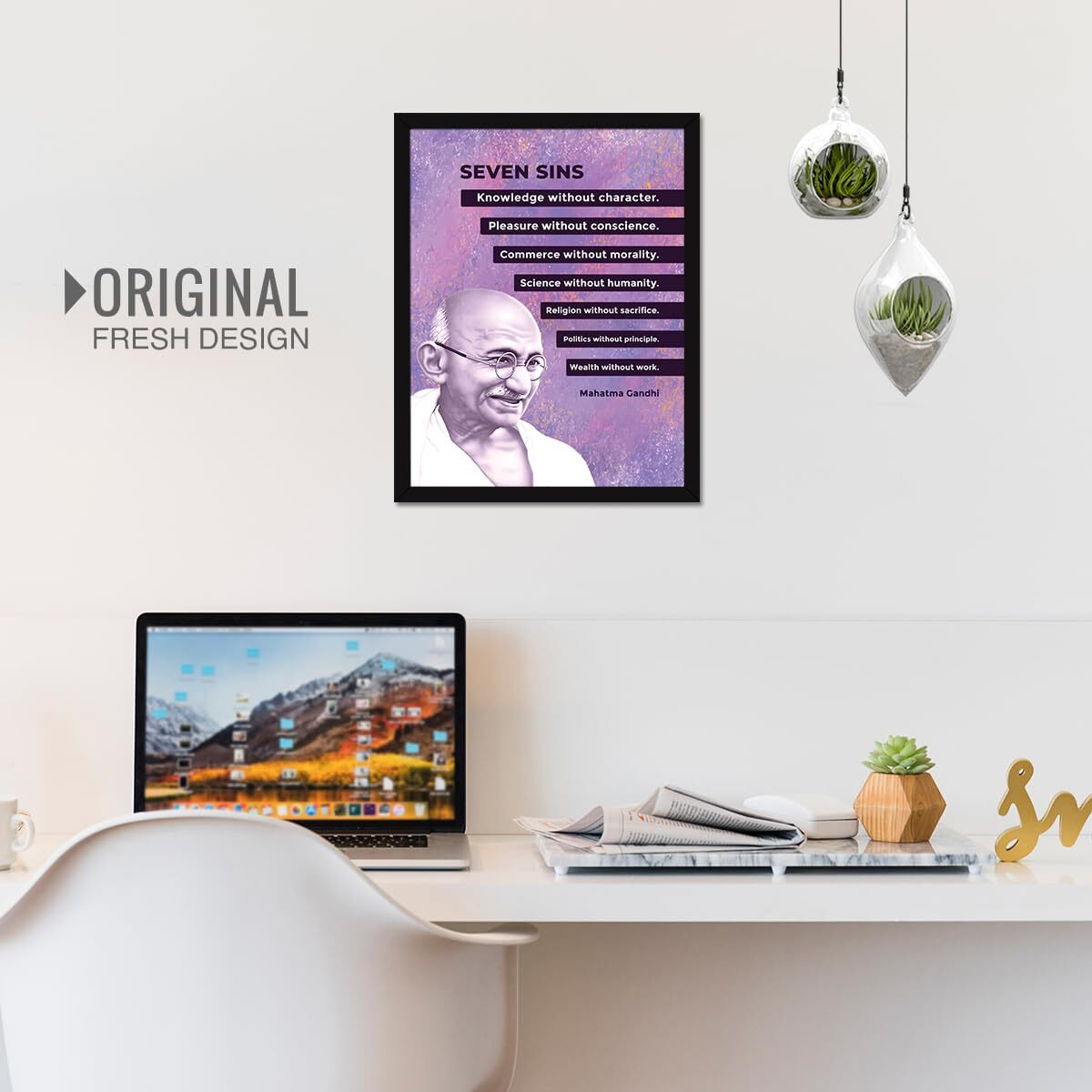 Chaka Chaundh - Mahatma Gandhi Quotes Wall Frames - Motivational Quotes Frames - Framed Posters With Frame - Photos With Quotes - (14 X 11 Inches)