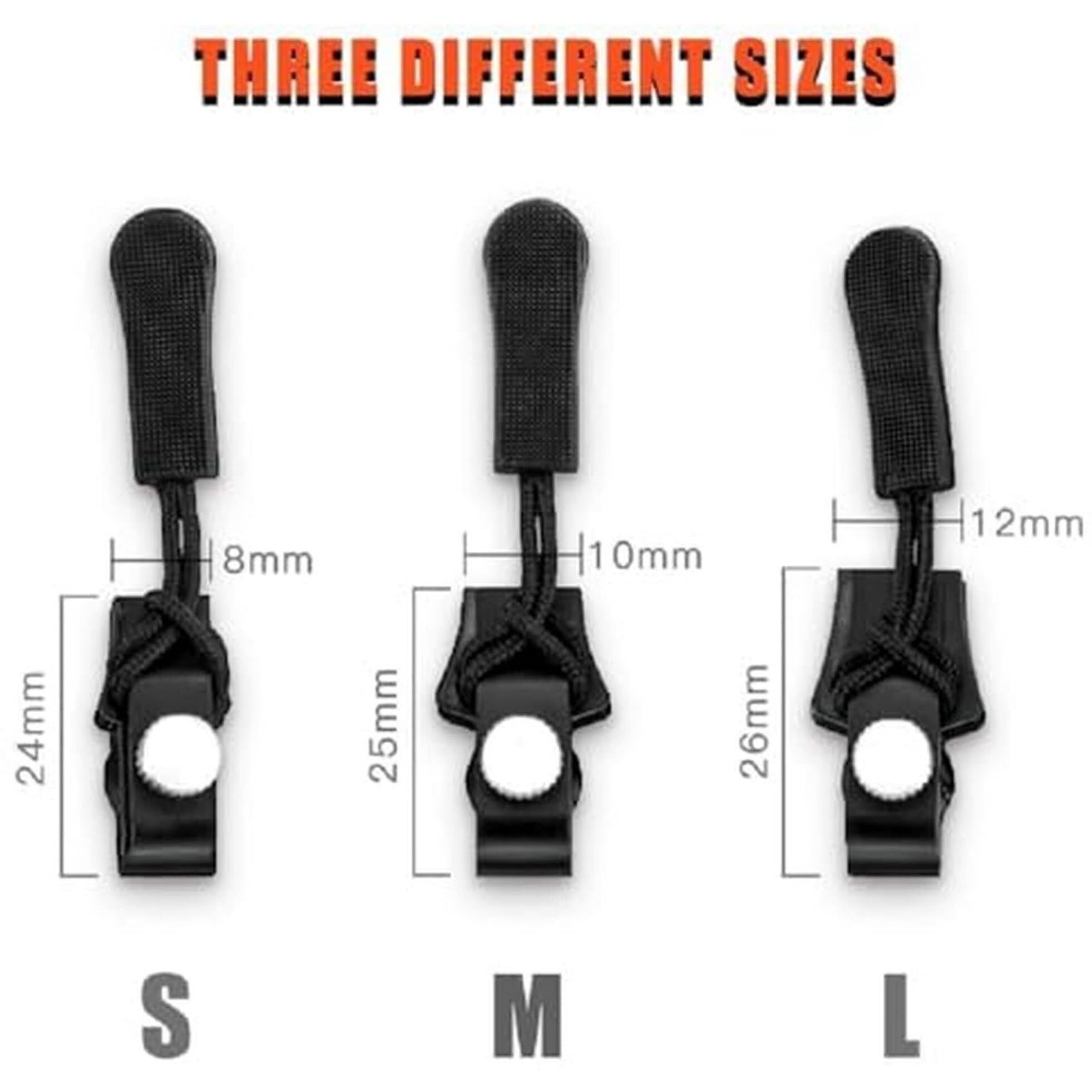 Popshy Zipper Repair Kit - Universal Zipper Slider Replacement, Adjustable Removable Zipper Fixer Kit With Nylon Pull Tabs Cords Clothing Fixer Tool For Luggage, Wallets, Jeans, Jackets (Pack Of 3)