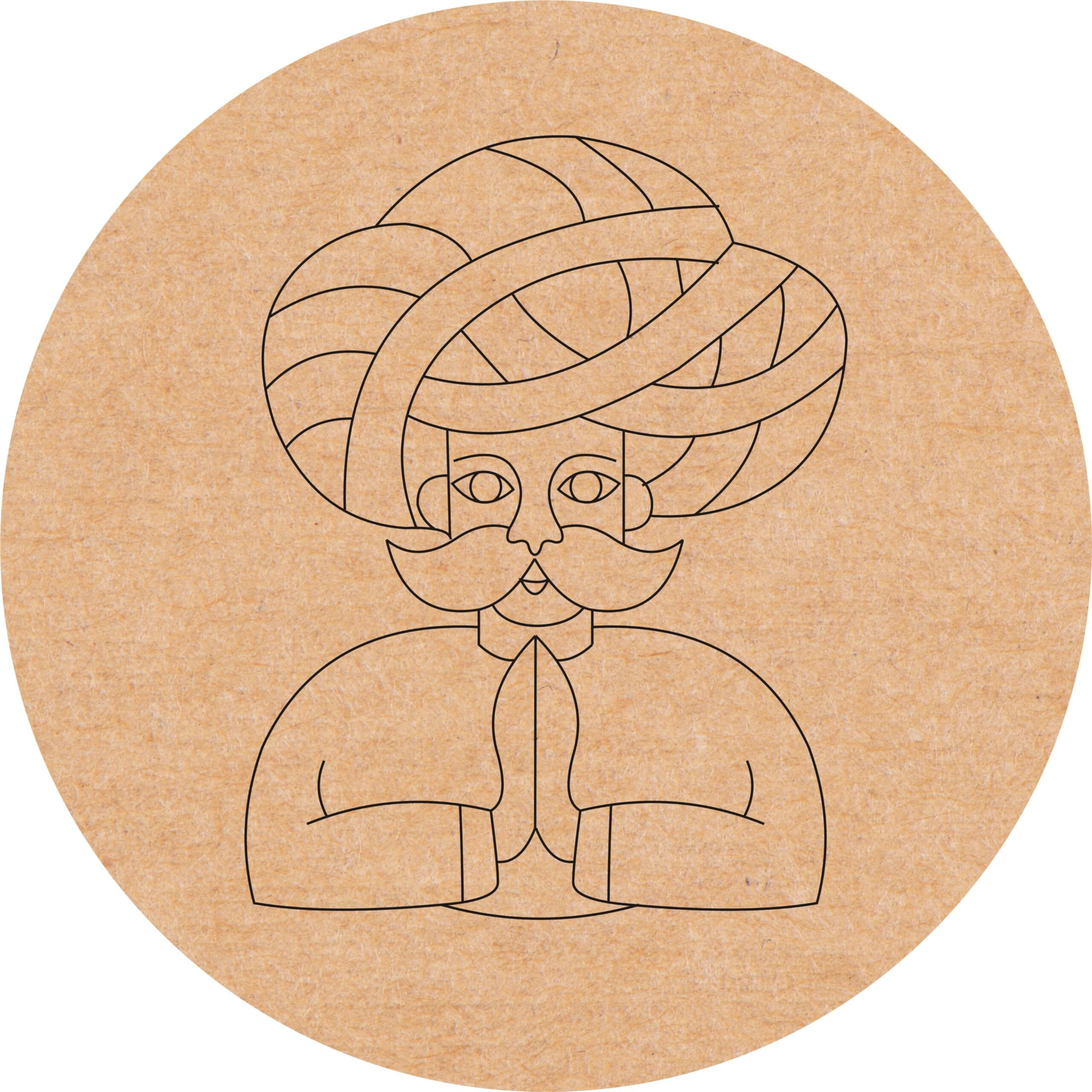 Sure Laser Cut Traditional Rajasthani Decorative Ram Ram Sa & Padharo Sa Welcome Men Round Mdf Cutout With Engraving For Hanging, Decoration, Resin Art & Craft Diy. (10 Inch)