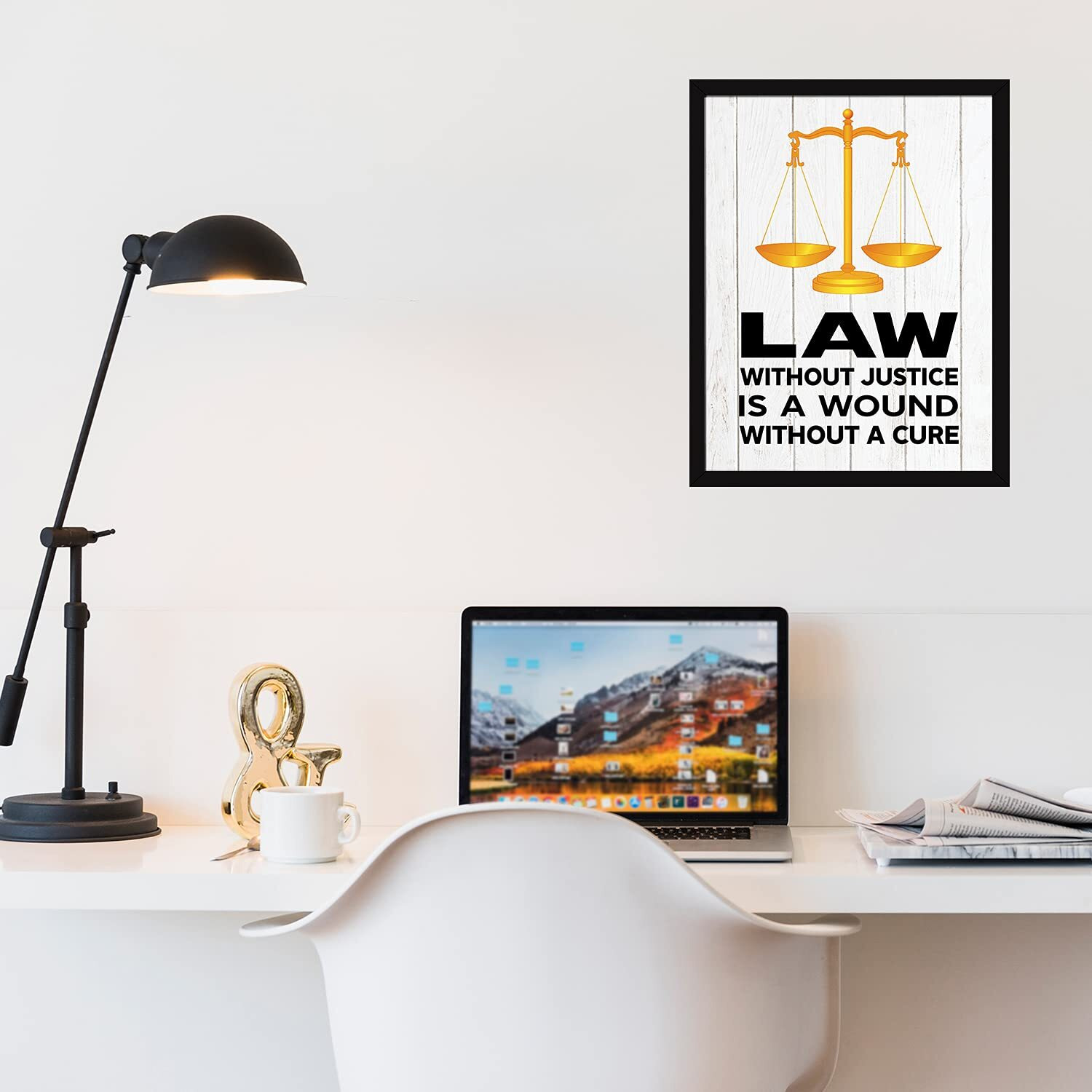 Chaka Chaundh - Lawyer Wall Poster - Law Quotes Frame - Advocate Office Decoration - Legal Quotes (14 X 11 Inches) (Law Without Justice - White)