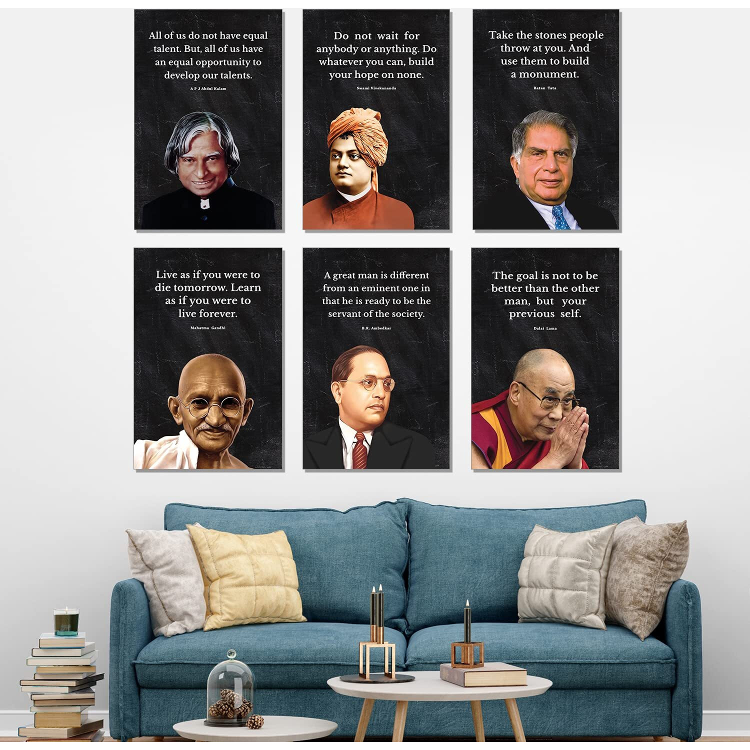 Chaka Chaundh Posters (Set Of 6) - Suitable Apj Abdul Kalam, Mahatma Gandhi, Swami Vivekananda, Ratan Tata, B R Ambedkar, Dalai Lama, Motivational Quotes Posters (18 X 12 Inches) Pper Paper