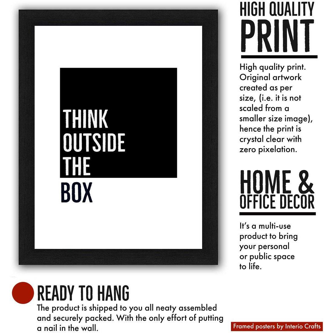 Interio Crafts Think Outside The Box Inspirational Motivational Quote Framed Poster For Office And Home Wall Decor (Frame Size 13&quotX10" Inches)