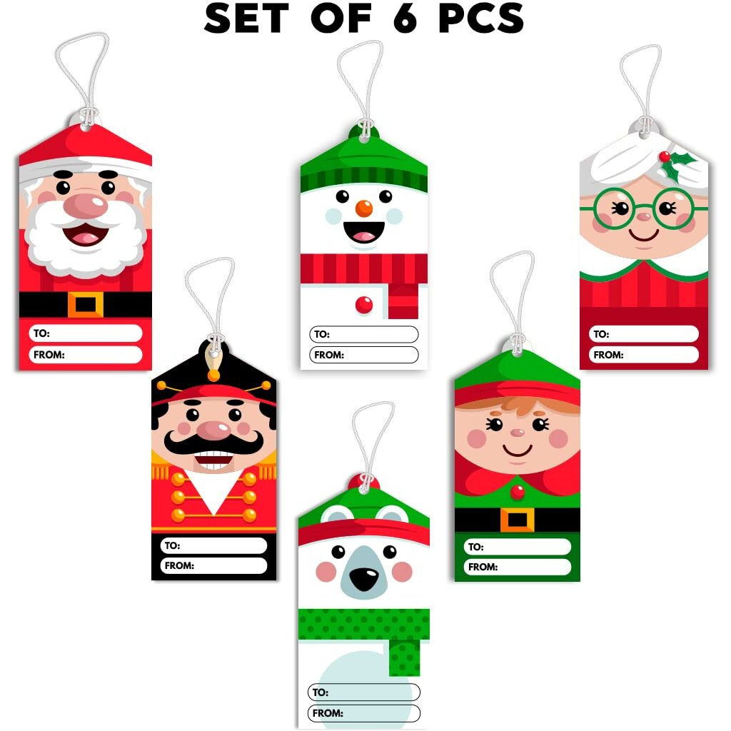 Festiko Christmas Gift Tags, Christmas Theme Gift Tags,X-Mas Gift Tags Hanging Label For Diy Christmas Gift Wrap And Label Package Pack Of 6 Pcs (Multicolour)