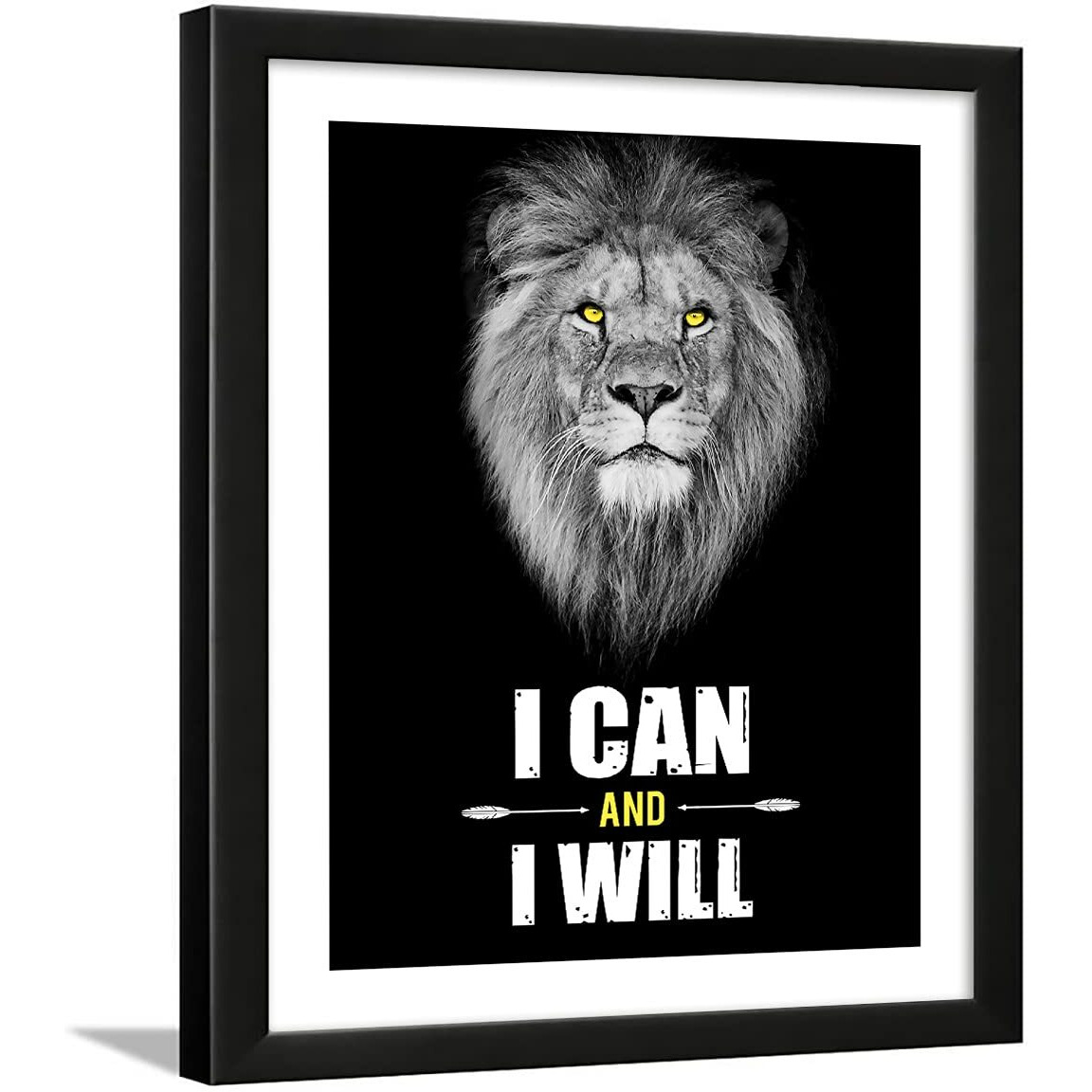 Chaka Chaundh - Motivational Quotes Frames - Framed Posters With Frame Quotes Wall Frames For Office & Student-Photos With Quotes-(13.6 X 10.6 Inches) (I Can & I Will - Lion - Black), Acrylic
