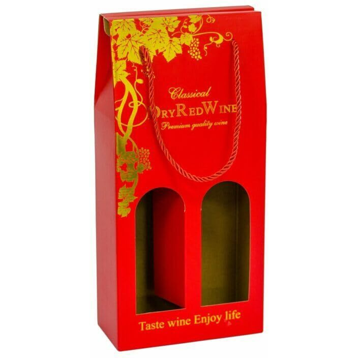 10 Pack Wine Bottle Gift Cardboard Bags Bulk, Gift Bags With Handlesfor Champagne Alcohol (Red, Double Bottle)