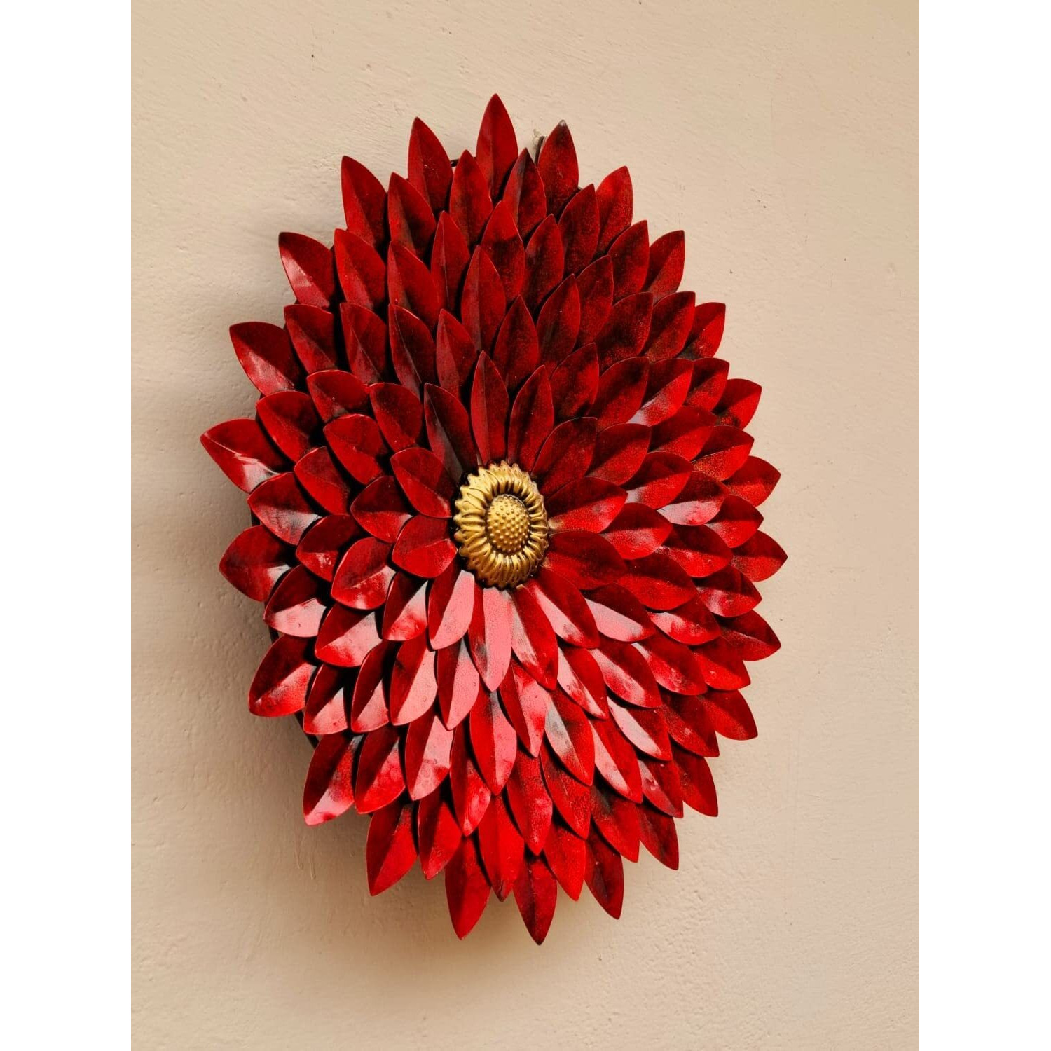 Rsn Red Flower Metal Frame Wall Dcor, Antique Wall Hanging For Living Room, Wrought Iron, Wall Art Decor Hanging For Home, Office, Hotel - Size 24X3X24 Inch