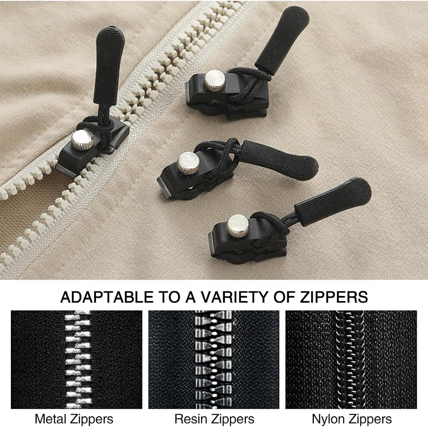 Bhuma Pcak Of 6 Instant Zipper Repair Kit, Universal Zipper Slider Replacement, Adjustable Zipper Fixer Zipper Pull For Luggage Backpack Wallets Suitcases Tents Jackets Skirts Jeans.Universal Screw Fix Removable Zippers For Bags.