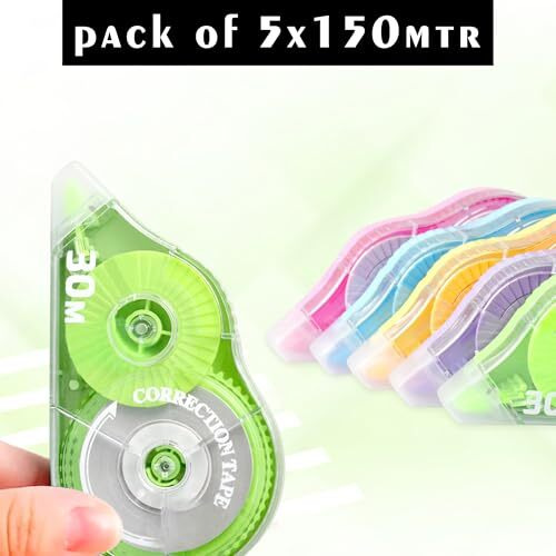 Glun Multipurpose 150 Meter White Strip Error Correction Tape With Front Cap For Office, School, Project, Assignment Pack Of 1