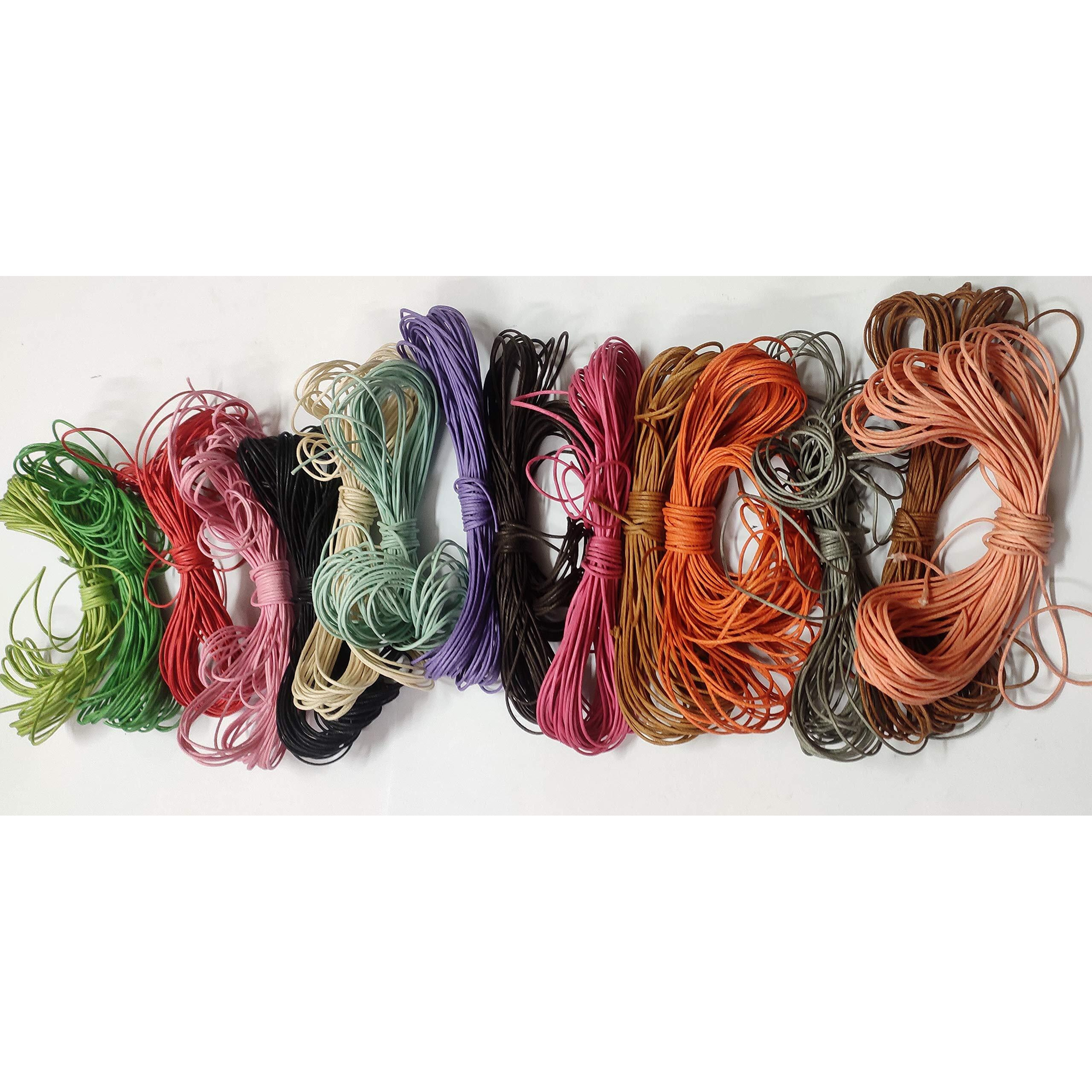 Omx 15 Colours, 1Mm 10Mtr Each Colour (15 Colour Mix) Total 150 Mtr. Waxed Cotton Cord For Jewellery Bracelets, Anklet, Beading