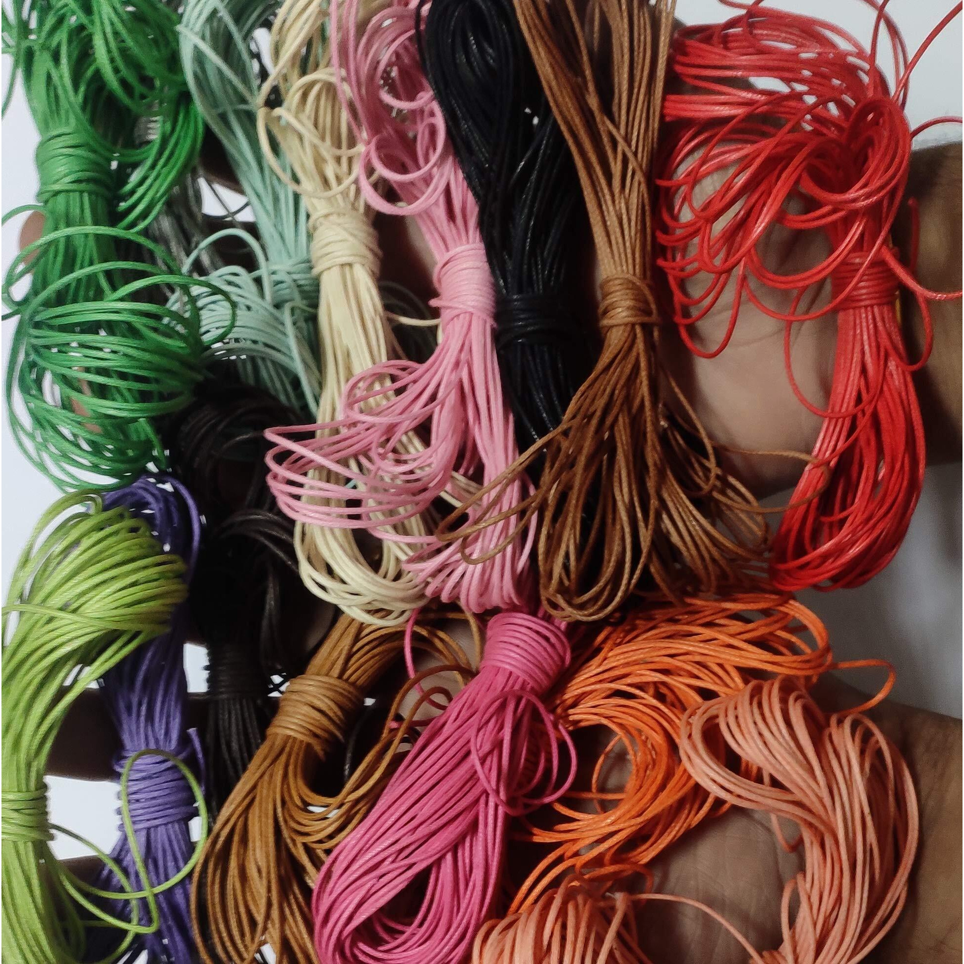 Omx 15 Colours, 1Mm 10Mtr Each Colour (15 Colour Mix) Total 150 Mtr. Waxed Cotton Cord For Jewellery Bracelets, Anklet, Beading