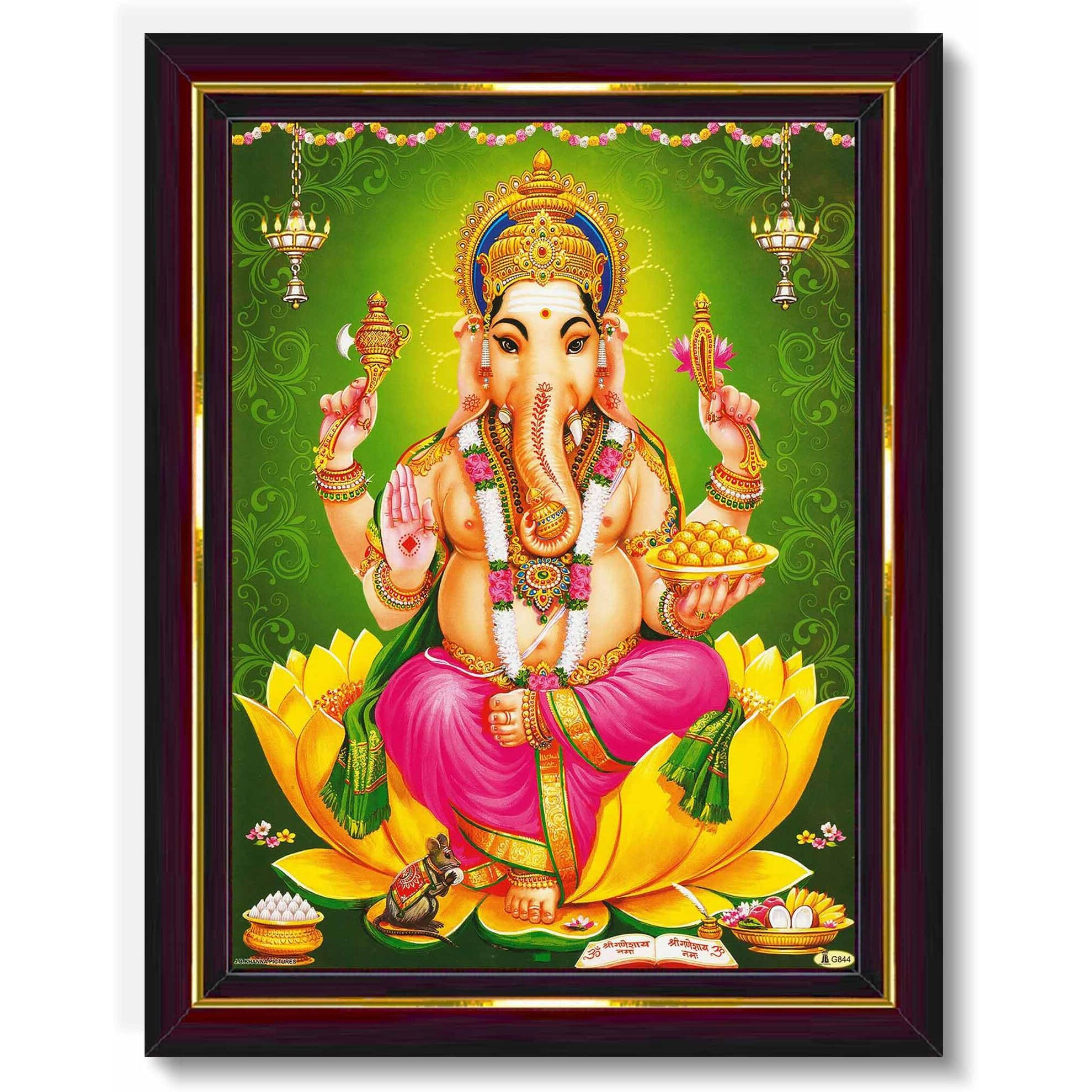 Pavan Photo Laminations Lord Ganesha Ganesh Ganpati Ganapathi Hanging Wall Painting Framed Home Decor (Wood,Matte,Brown,Big Size,10 X 12 Inch) B1010M