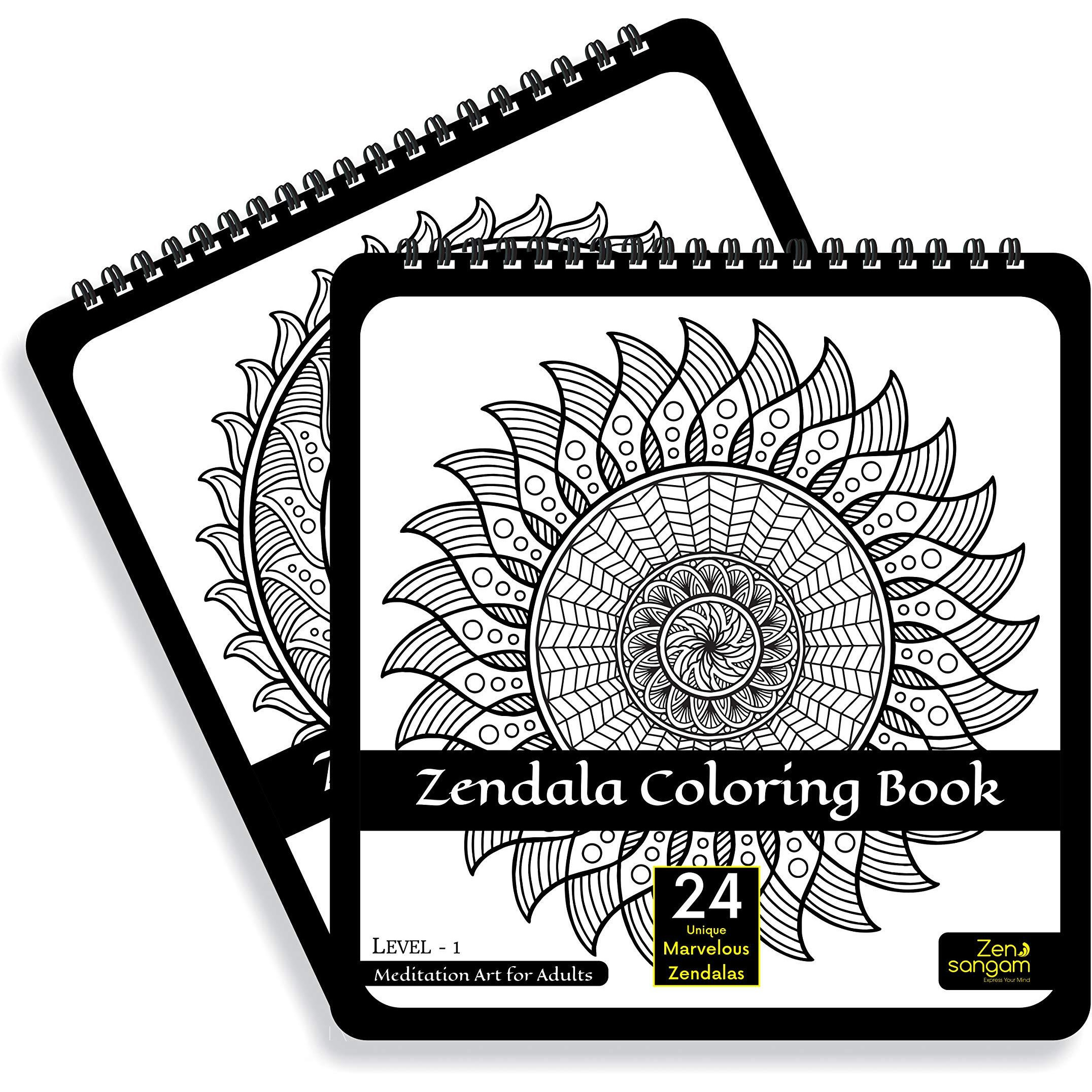 Zen Sangam - Set Of 2 Zendala Meditation Adults Coloring Book - Expert Designs Level 1 And Level 2 (Zentangle + Mandala)