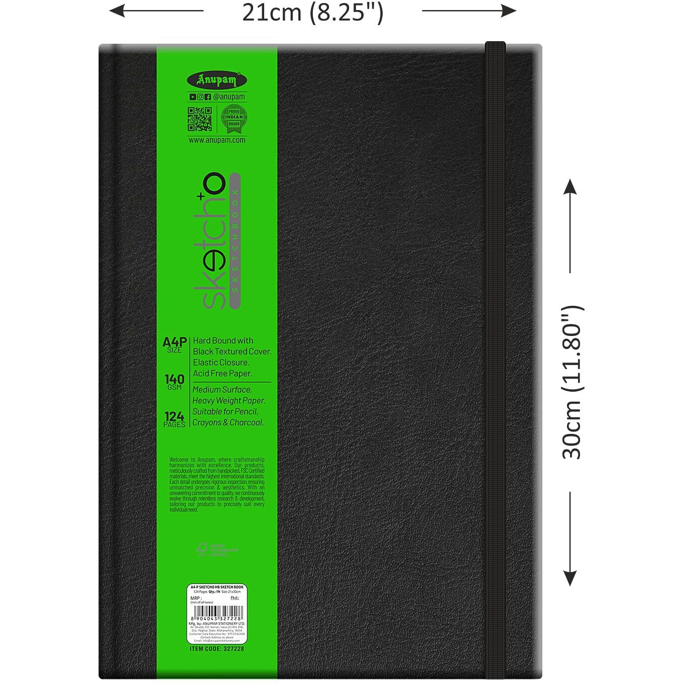 Anupam Sketcho Sketch Book Hardbound 140 Gsm A4 Drawing Notebook Acid Free Paper Elastic Clouser For Artists Students (128 Pages)