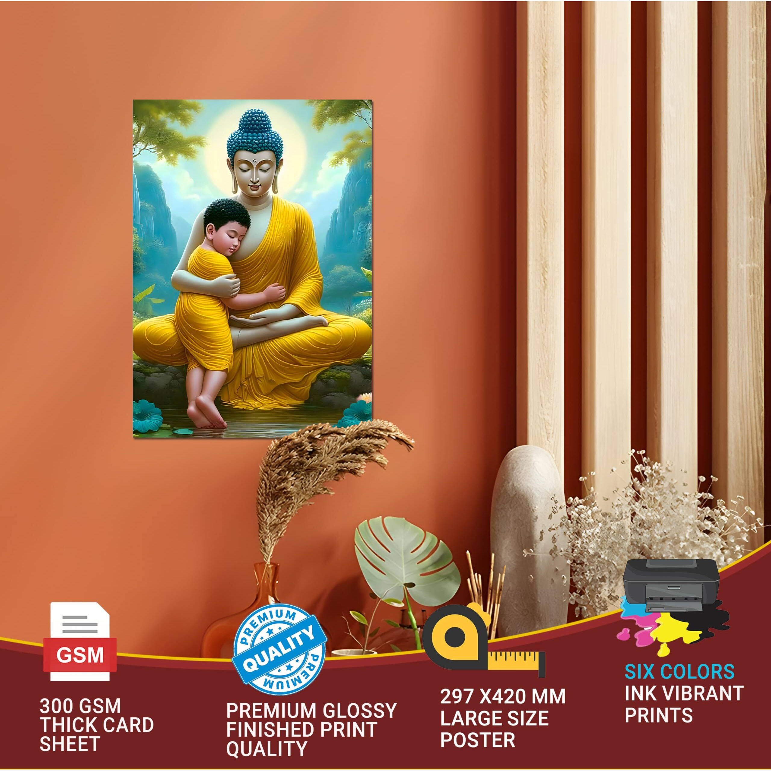 Buddha Posters For Wall Large Size | Lord Buddha Sticker Wall | Yoga Buddha Cool Sticker | Buddha Motivational Posters For Living Room, Kids Room, Bedroom, Home, Office Decoration