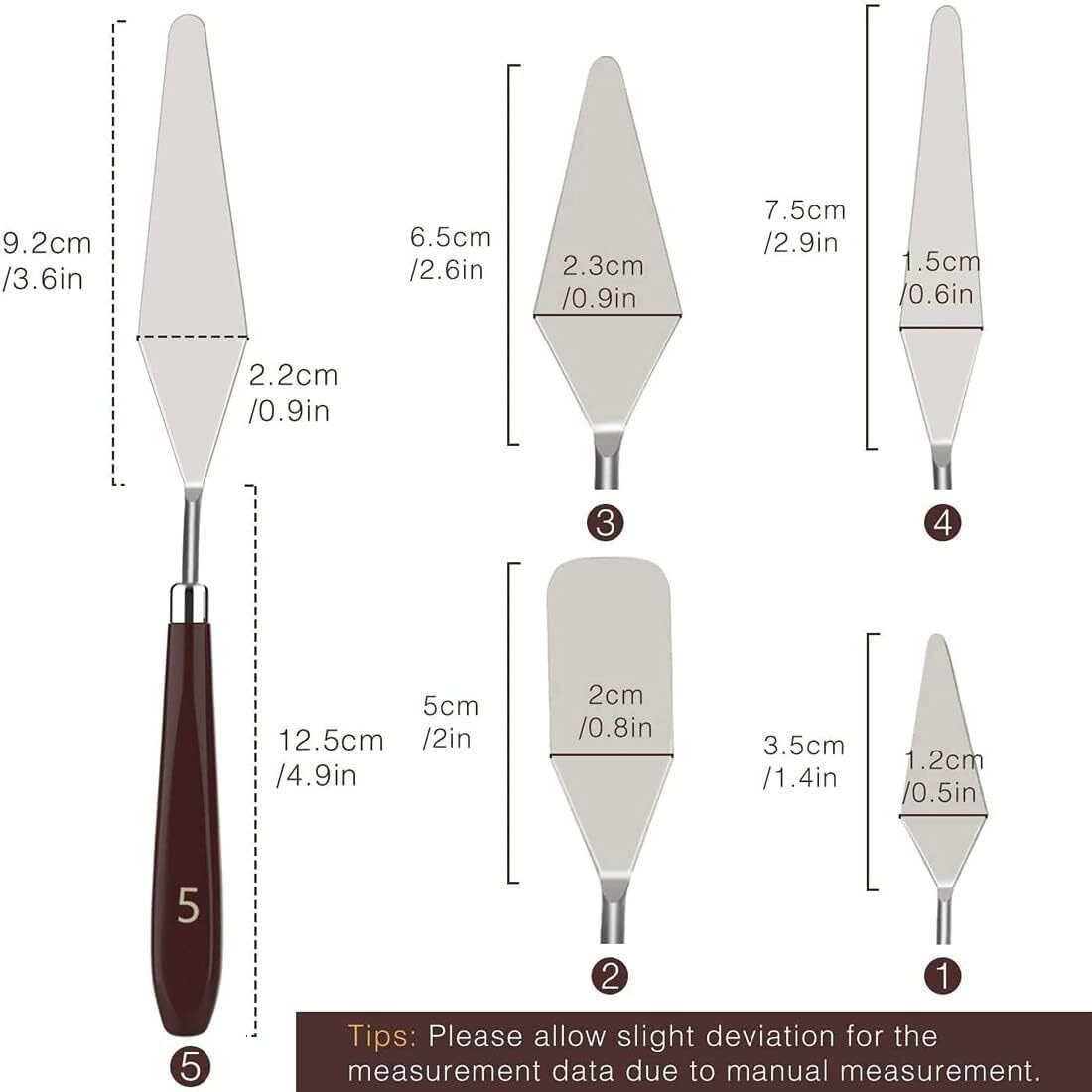 Scenty  Palette Knive Painting Knife Set, 5 Pieces Stainless Steel, Oil Painting Accessories, Color Mixing Tools For Oil, Acrylic, Canvas