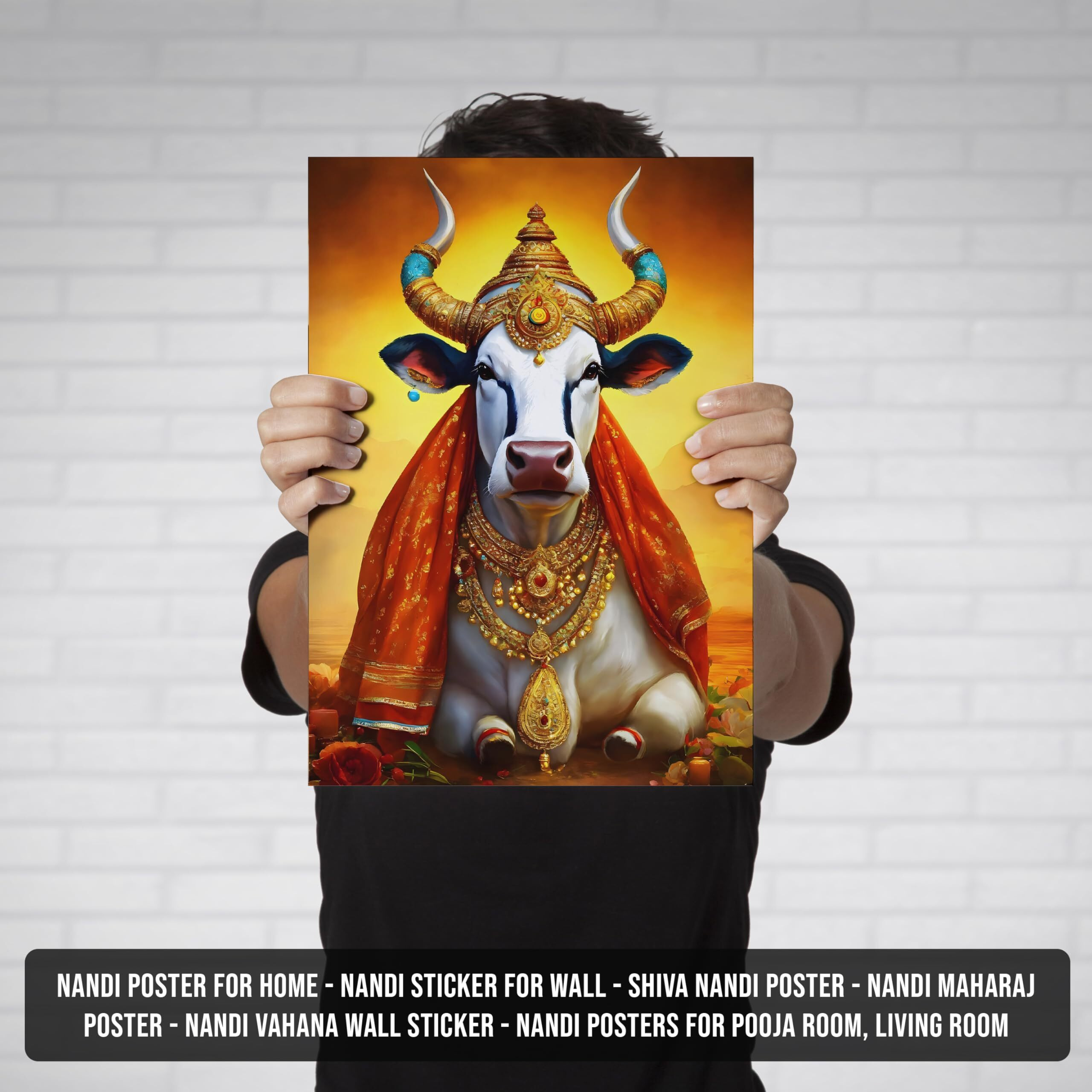 Nandi Poster For Home | Nandi Sticker For Wall | Shiva Nandi Poster | Nandi Idol Poster | Nandi Maharaj Poster | Nandi Vahana Wall Sticker | Nandi Posters For Pooja Room, Living Room