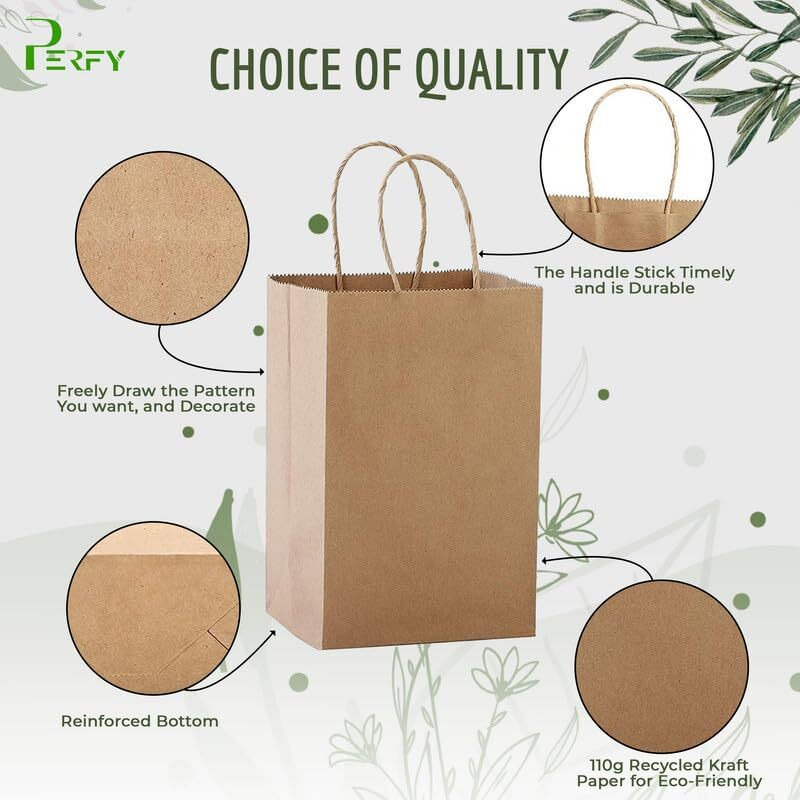 Perfy Paper Bags 12X4X16 Inchs Shopping Bags, Gift Bags|Disposable Bag| Retail Bags, Recycled Bulk, Brown Paper Bags With Handles (Pack Of 50)