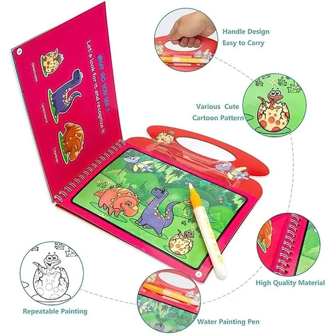Glun Children's Cartoon Water Magic Painting Book With Marker, 15 Different Exploration Scenes, Different Theme Magic Book (Combo 1)