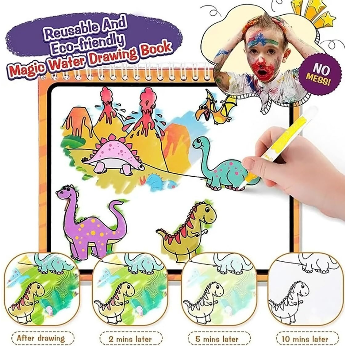 Glun Children's Cartoon Water Magic Painting Book With Marker, 15 Different Exploration Scenes, Different Theme Magic Book (Combo 1)