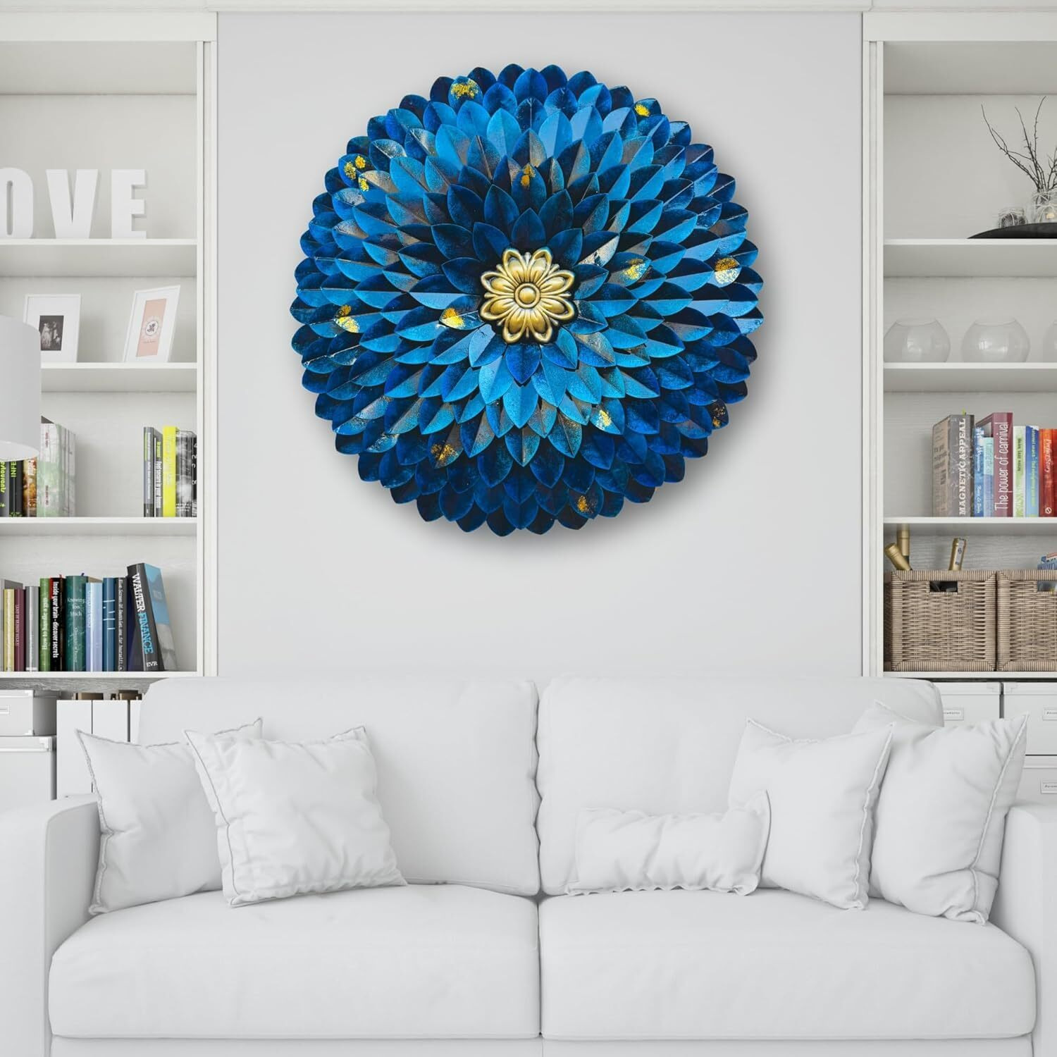 Anshika International Metal Wall Hanging Rajasthani Ethnic Blue Flower Wall Sculpture Metal Centre Piece Decorative Wall-Mount Hanging Sculpture For Home, Office, Hotel Wall Decoration 24Inch