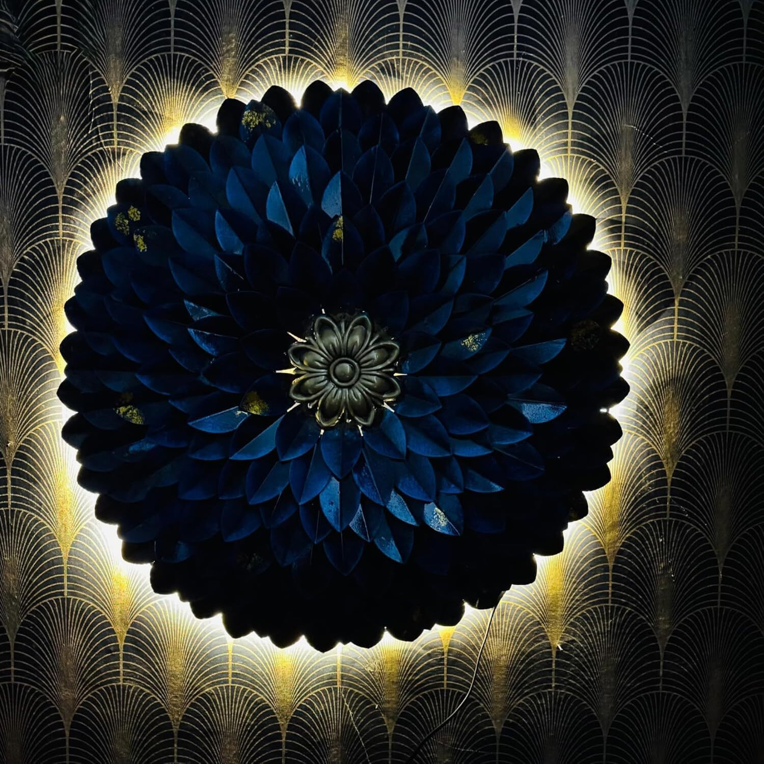 Anshika International Metal Wall Hanging Rajasthani Ethnic Blue Flower Wall Sculpture Metal Centre Piece Decorative Wall-Mount Hanging Sculpture For Home, Office, Hotel Wall Decoration 24Inch