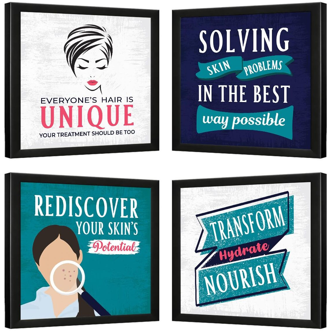 Chaka Chaundh - Dermatologist Quotes Framed - Skin Doctor Framed Poster For Wall Decor - Skin Clinics Wall Quotes Decoration Item - Set Of 4 Frames - 11 X 11 Inches