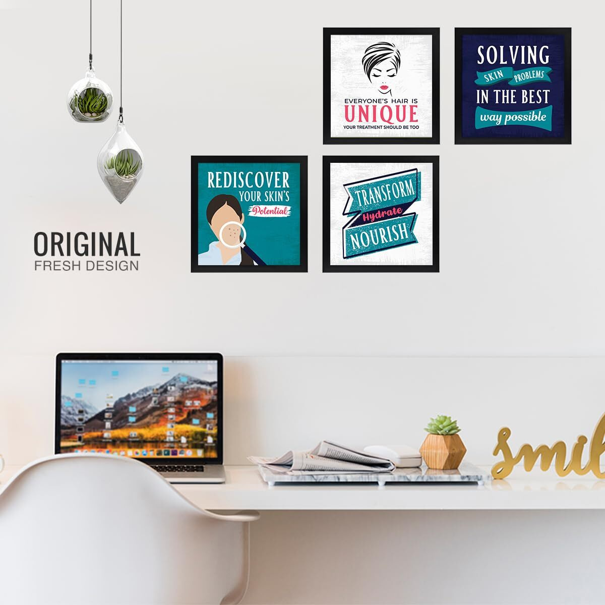 Chaka Chaundh - Dermatologist Quotes Framed - Skin Doctor Framed Poster For Wall Decor - Skin Clinics Wall Quotes Decoration Item - Set Of 4 Frames - 11 X 11 Inches