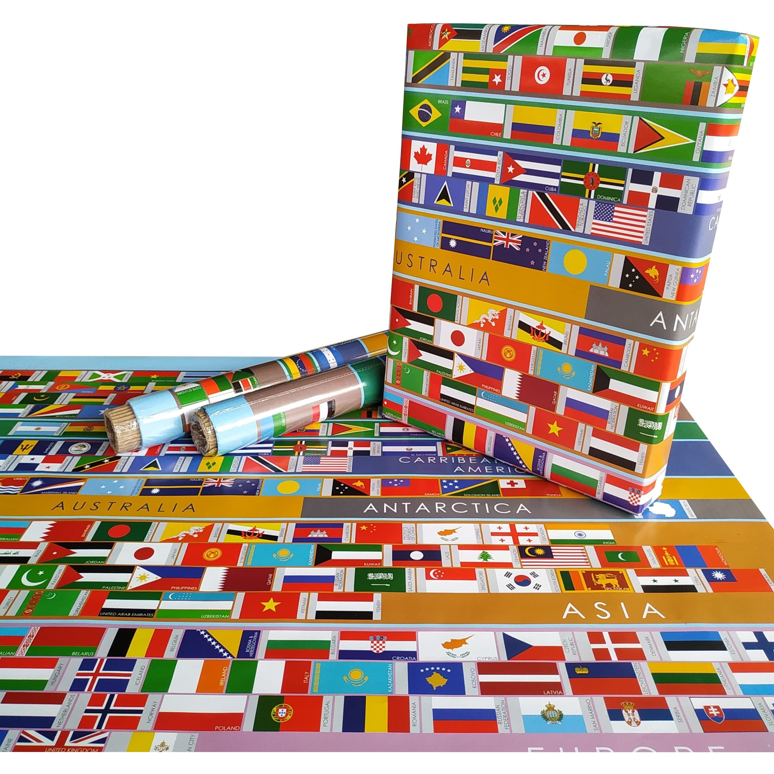 Evince - Thoughtful Presentations Classic All 195 Country Flags Gift Wrapping Paper For Birthday Anniversary Diwali Office Corporate Gifting | Scrapbook Decorative Paper (20" X 28") (Pack Of 25)