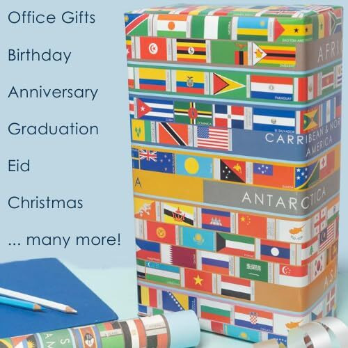 Evince - Thoughtful Presentations Classic All 195 Country Flags Gift Wrapping Paper For Birthday Anniversary Diwali Office Corporate Gifting | Scrapbook Decorative Paper (20" X 28") (Pack Of 25)