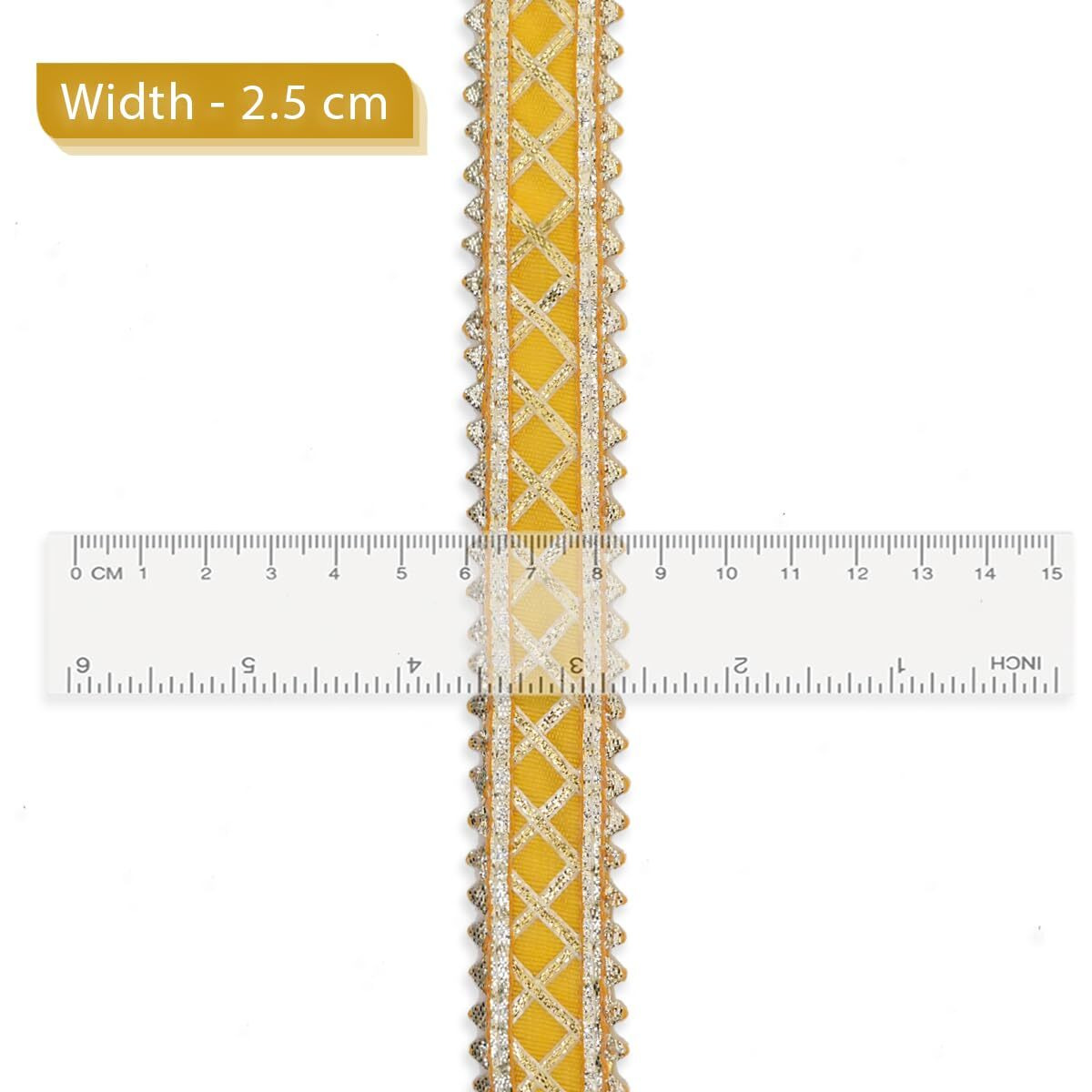 Embroiderymaterial Laces And Borders Material Golden Gota Patti Lace For Saree Border, Dresses, Dupatta, Blouse, Kurta, Embroidery & Sewing (Yellow & Gold, 8 Meters, 2.5 Cm Wide)