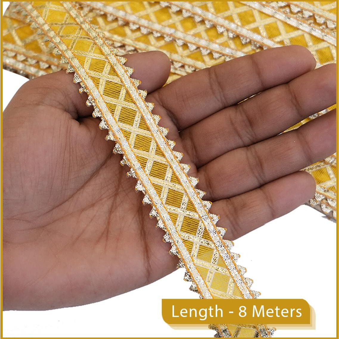 Embroiderymaterial Laces And Borders Material Golden Gota Patti Lace For Saree Border, Dresses, Dupatta, Blouse, Kurta, Embroidery & Sewing (Yellow & Gold, 8 Meters, 2.5 Cm Wide)