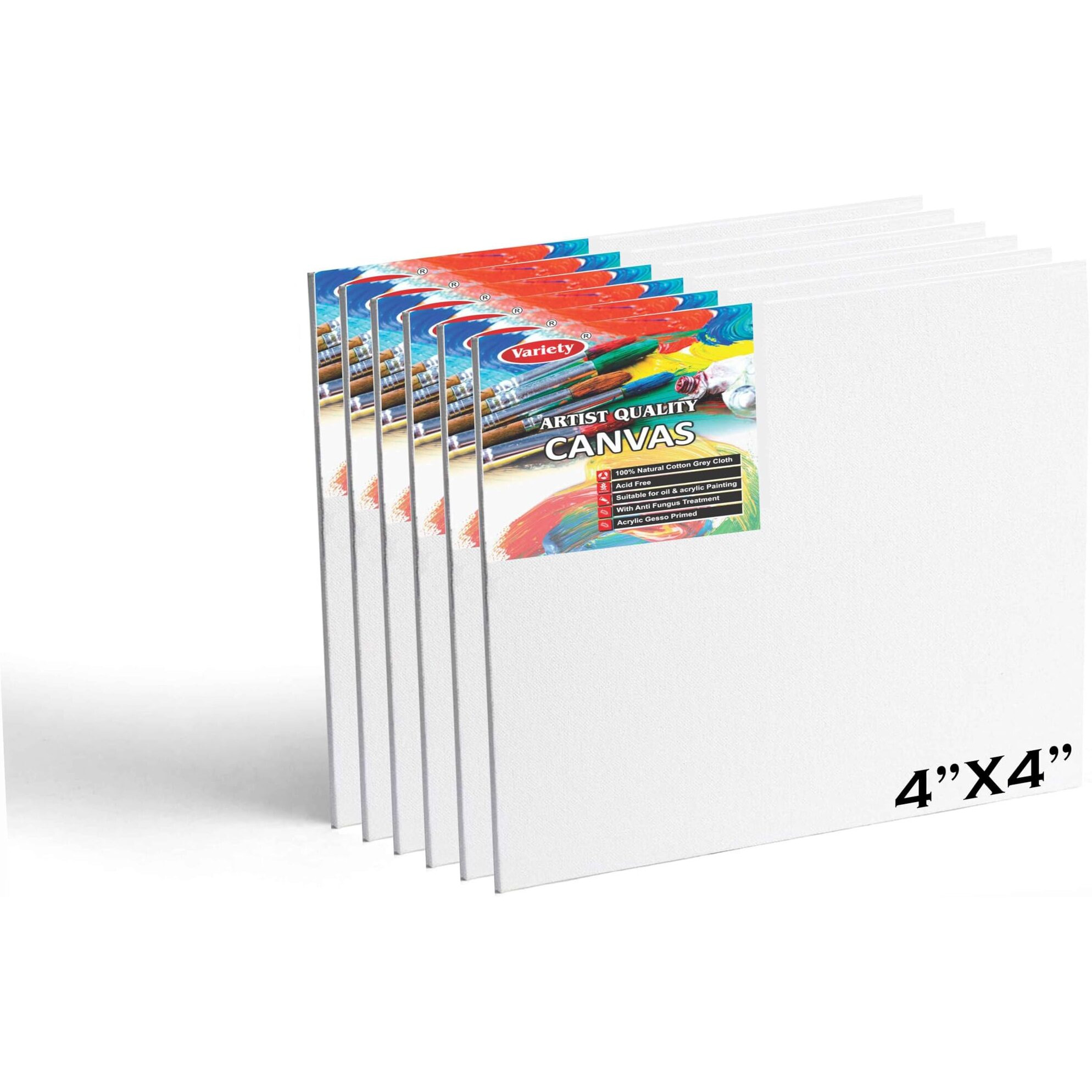 Variety 4 X 4 Inch Cotton Canvas Board For Painting, 7Oz Primed, Pack Of 6 Piece