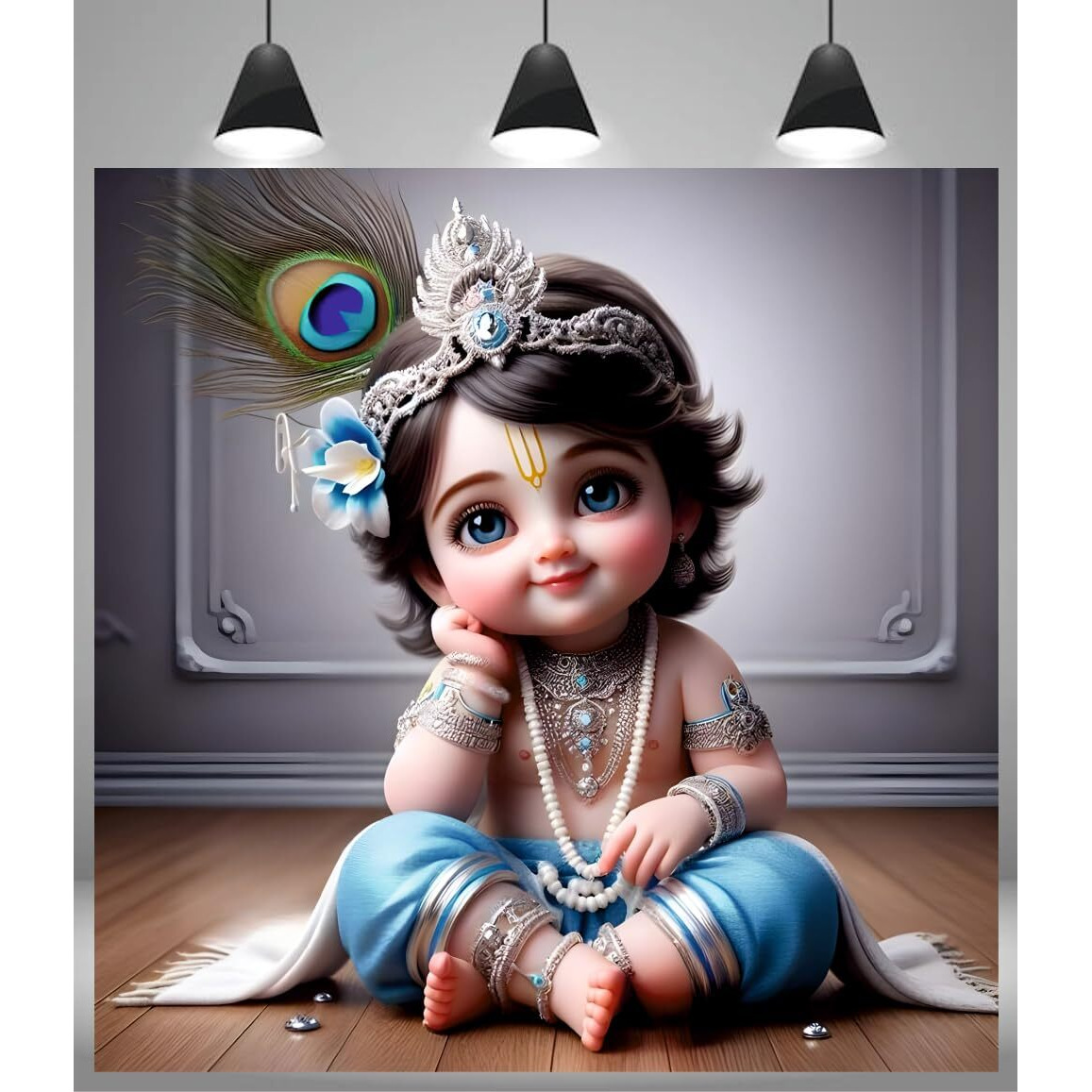 Anabia Decor Smily Baby Bal Govind God Wall Poster For Pooja Room,Livingroom, Bedroom, Office, Kidsroom (Size - 45 Cm X 45 Cm)