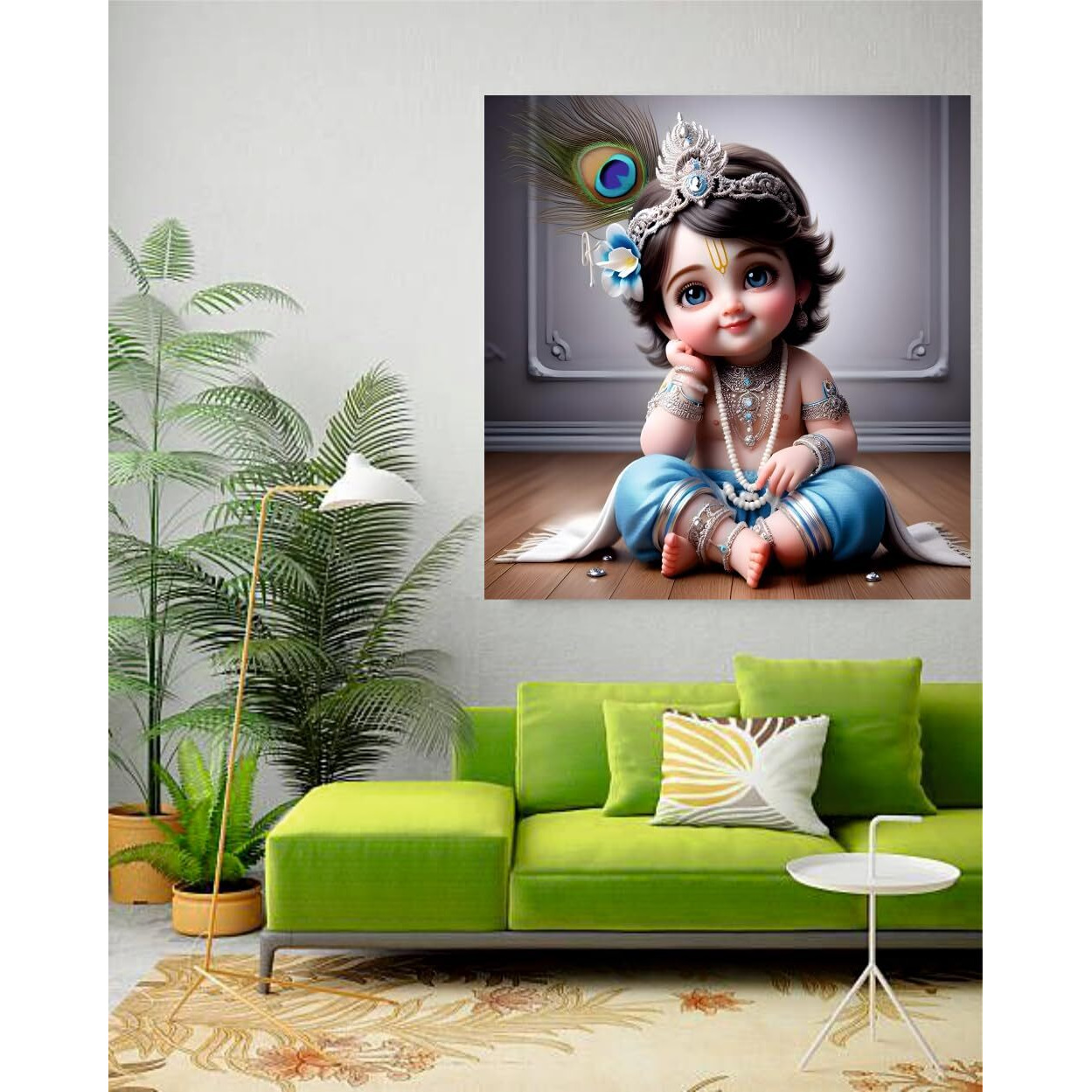 Anabia Decor Smily Baby Bal Govind God Wall Poster For Pooja Room,Livingroom, Bedroom, Office, Kidsroom (Size - 45 Cm X 45 Cm)
