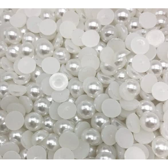 Omx Pearl Beads Half Cut, White(8 Mm Diameter, Set Of 300 Beads) Acrylic Plastic
