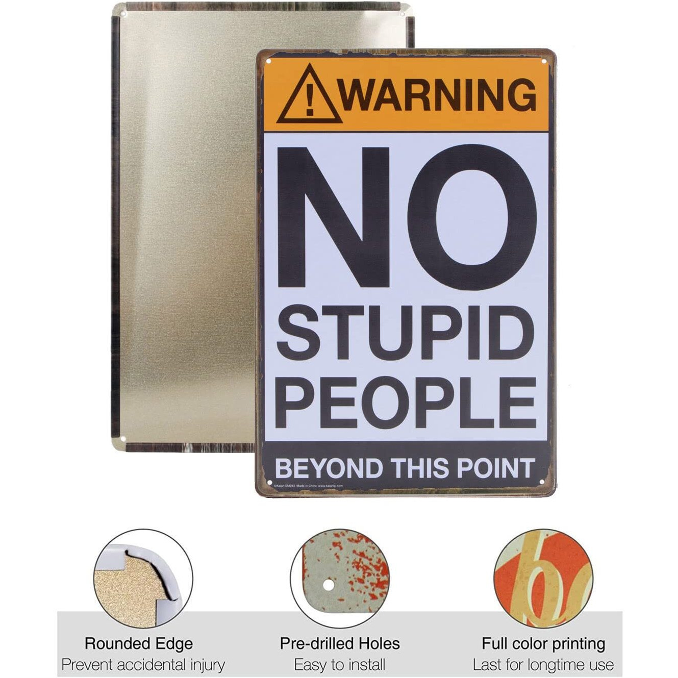 Store2508 Vintage Metal Tin Sign Poster  Warning No Stupid People Beyond This Point 30X20 Cm