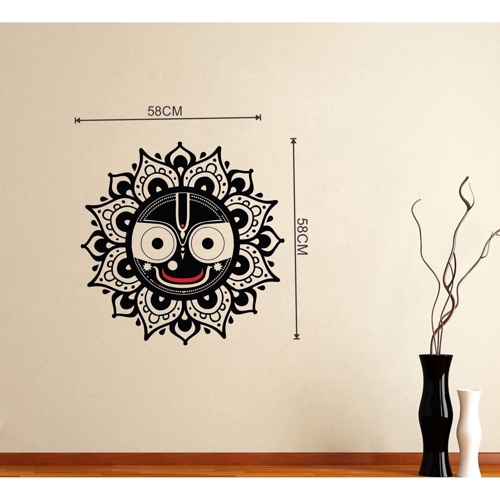 Stickersyard Shree Jagannath Wall Sticker & Decal (Color - Black Matte Finish Pvc Vinyl 58Cm X 58Cm)
