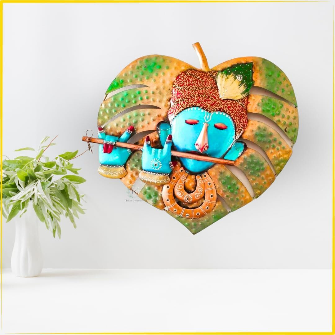 Tukku Collections Metal Krishna Playing Flute For Wall Decor | Wall Hanging Decor For Living Room & Bedroom | Home Decorative Items | Wall Art | Wall Decor | Multicolour | 48 X 3.5 X 48 Cm