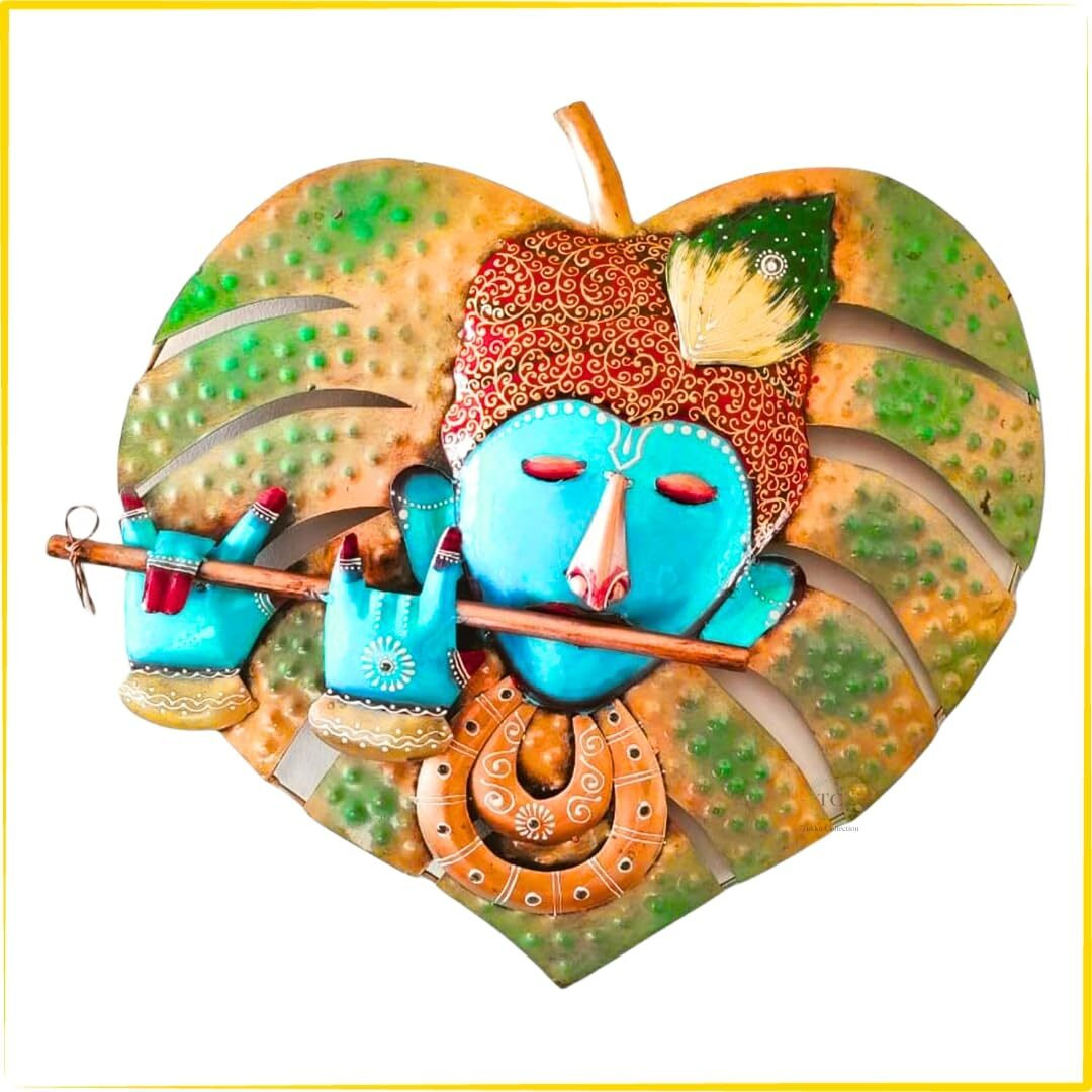 Tukku Collections Metal Krishna Playing Flute For Wall Decor | Wall Hanging Decor For Living Room & Bedroom | Home Decorative Items | Wall Art | Wall Decor | Multicolour | 48 X 3.5 X 48 Cm