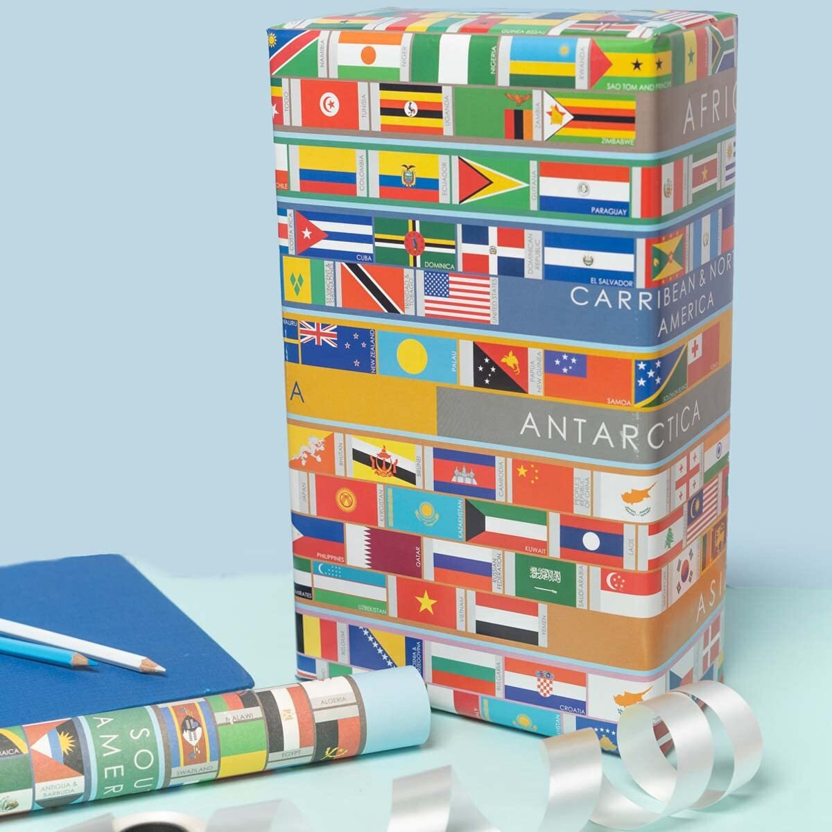 Evince Gift Wrapping Paper | All 7 Continent Country Flags And Few Facts | Birthday Office Gifts Anniversary Theme Party Business Gifting | Diwali Christmas Greeting | Set Of 7 Recyclable Wrapper