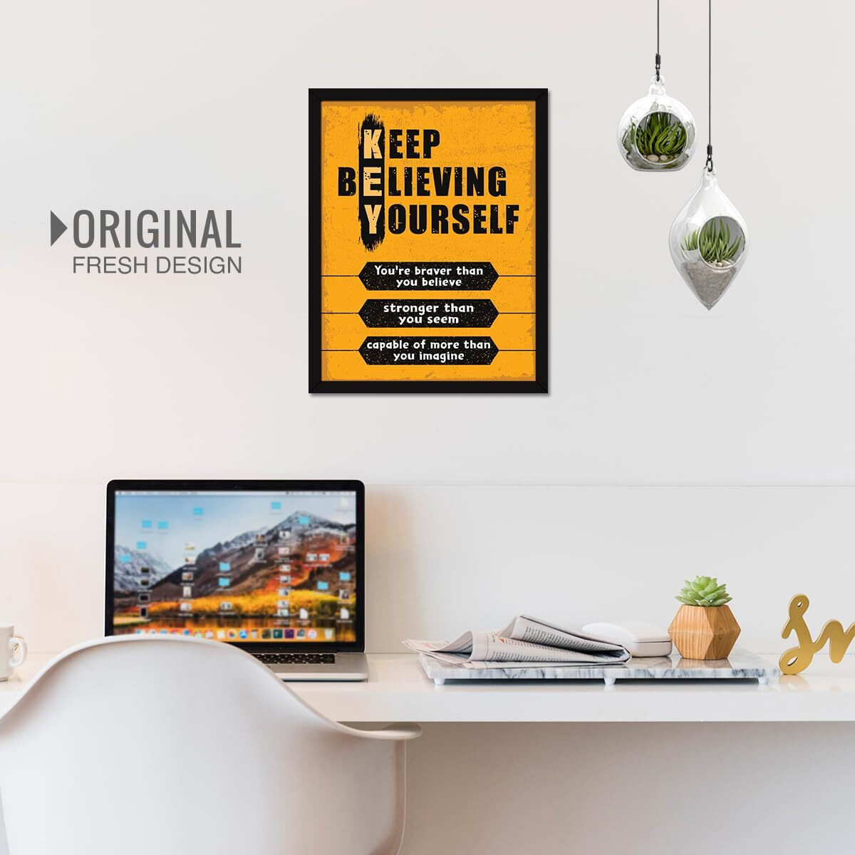 Chaka Chaundh - Office Quotes Frames - Motivational Quotes Wall Frames For Office, Student - Positive Quotes Wall Frame - Keep Believing Yourself - (14 X 11 Inches)