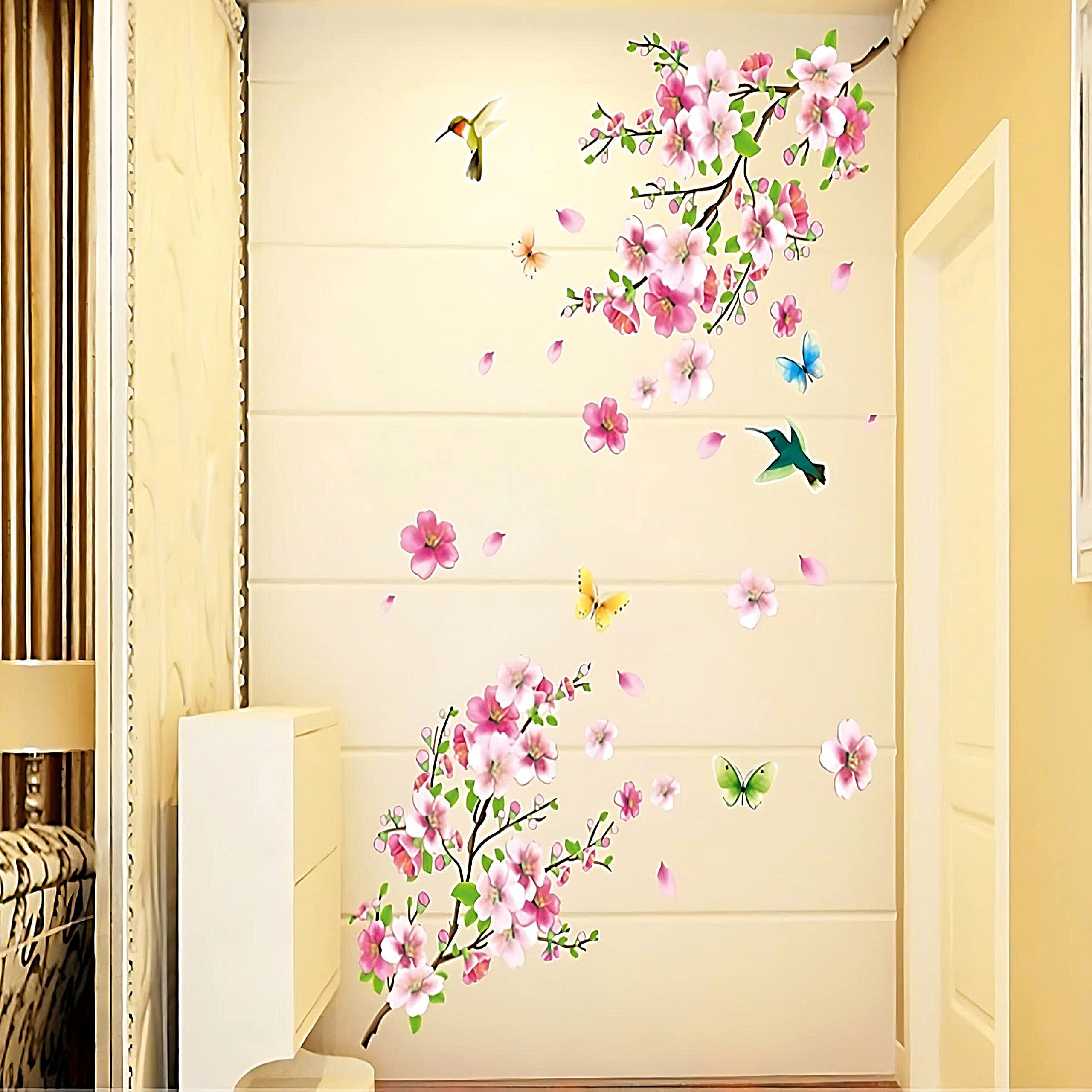 Jaamso Royals Cherry Blossoms And Birdswall Stickers For Living Room Flowers, Floral Wall Stickers, Flower Sticker, Nature Wall Stickers, Walls Of Home, Wall Stickers Flower Design (90Cm X 60Cm)