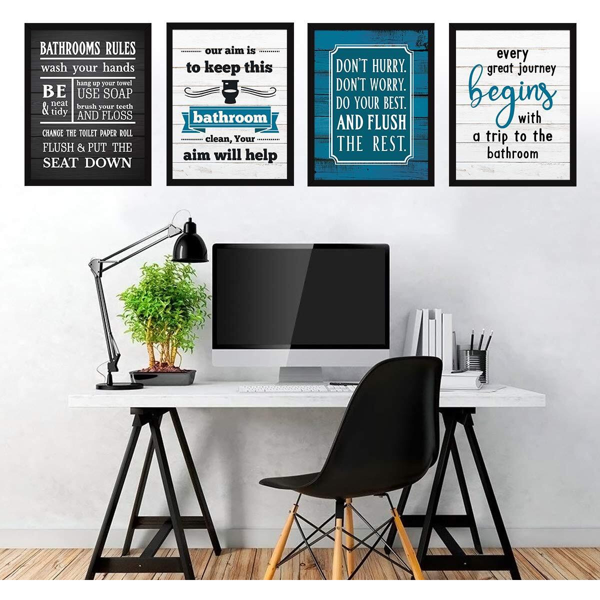 Chaka Chaundh - Bathroom Poster - Bathroom Posters With Frame - Bathroom Quotes Framed Posters - Washroom Quotes Frames - Toilet Quotes Wall Hanging - (14 X 11 Inches) (Multicolor - Wood Pattern)