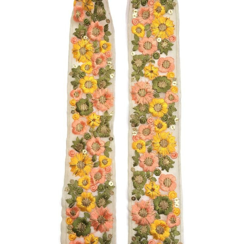 Sync Broad Yellow Orange Lace Border Materials 5.5 Cm Green Embroidered Embroidery Golden Sari Floral Flower Saree Blouse Dress Gown Decoration 9 Metre