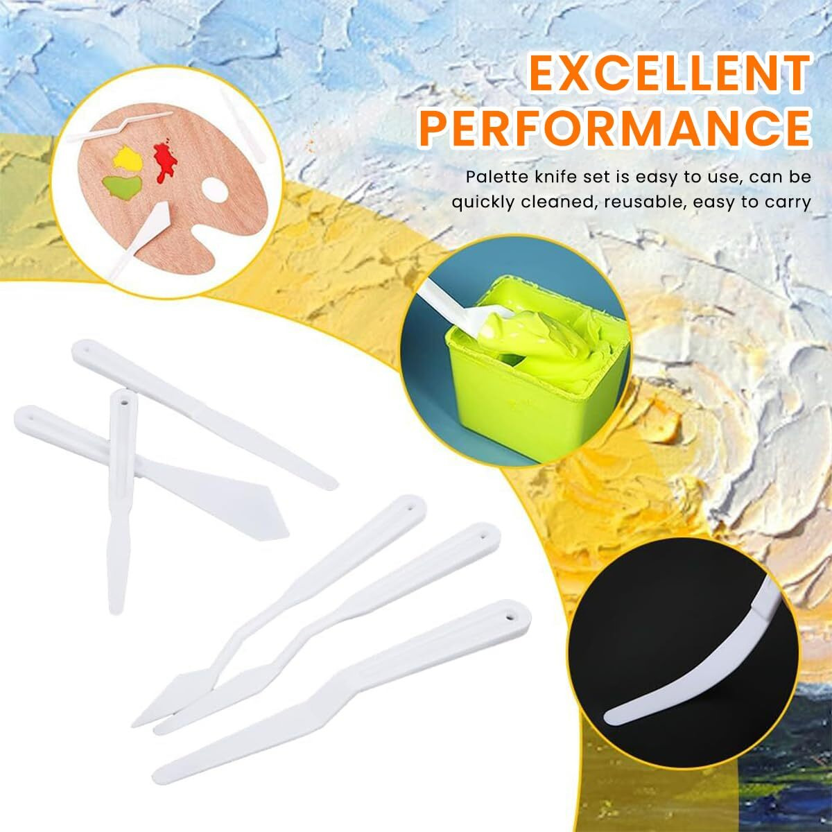 Hasthip 5 Sets Plastic Spatula Palette Knives Set, White Art Artist Paint Spatula Tools For Oil Acrylic Painting Color Mixing