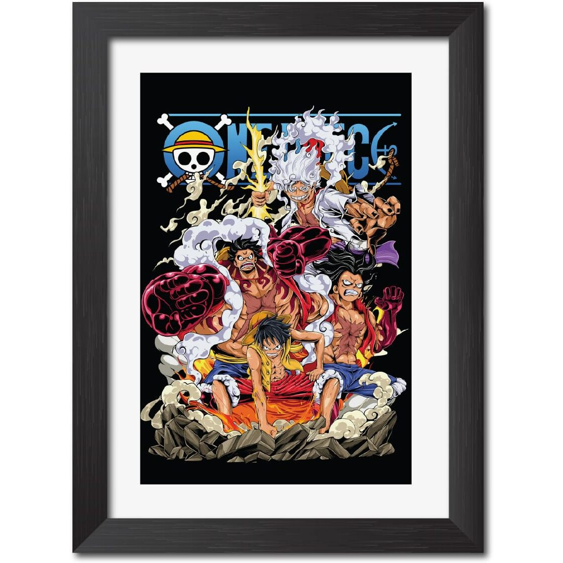 Tenorarts Monkey-D Luffy Gear 5 Poster One Piece Anime Posters Laminated Poster Framed Paintings With Matt Finish Black Frame (12Inches X 9Inches)