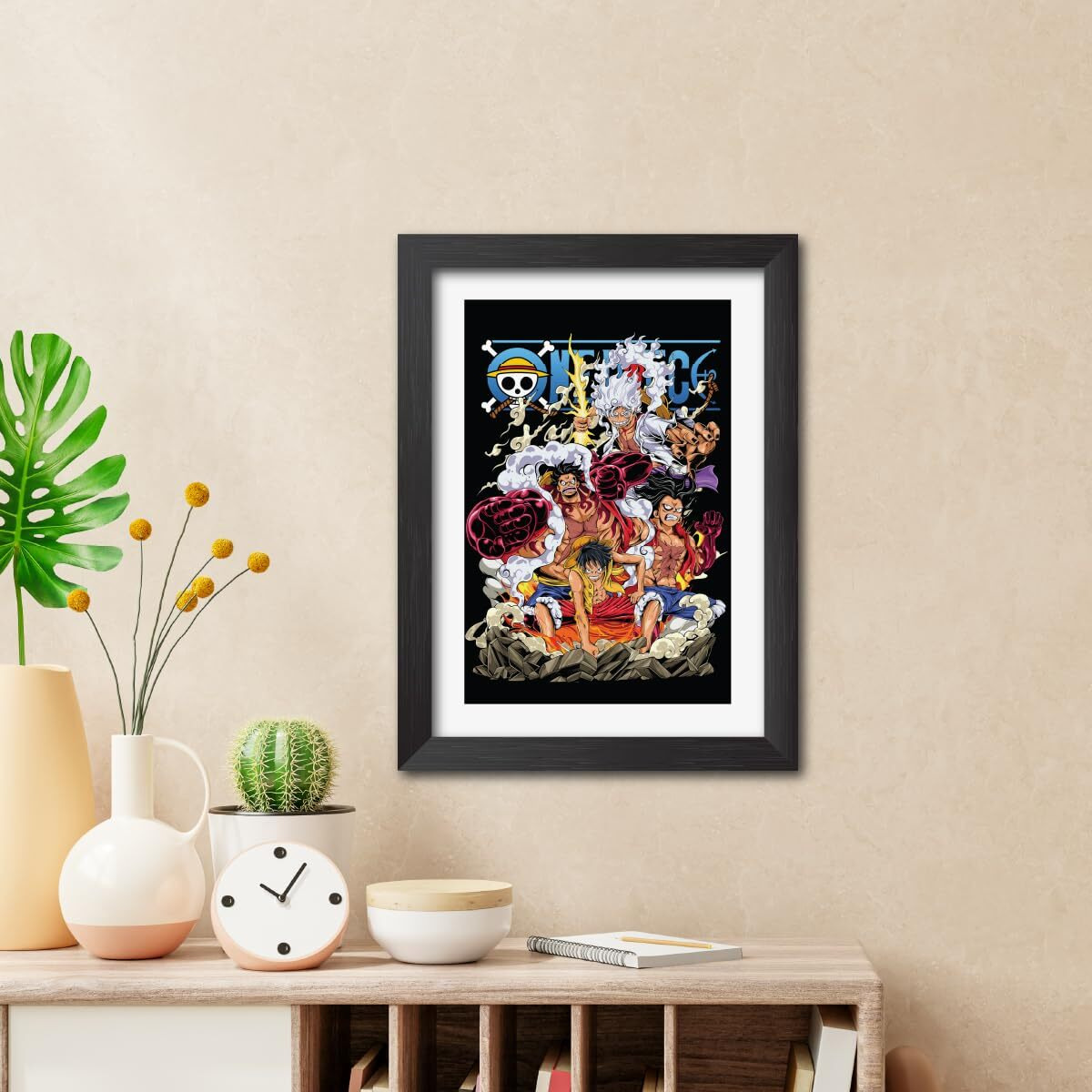 Tenorarts Monkey-D Luffy Gear 5 Poster One Piece Anime Posters Laminated Poster Framed Paintings With Matt Finish Black Frame (12Inches X 9Inches)